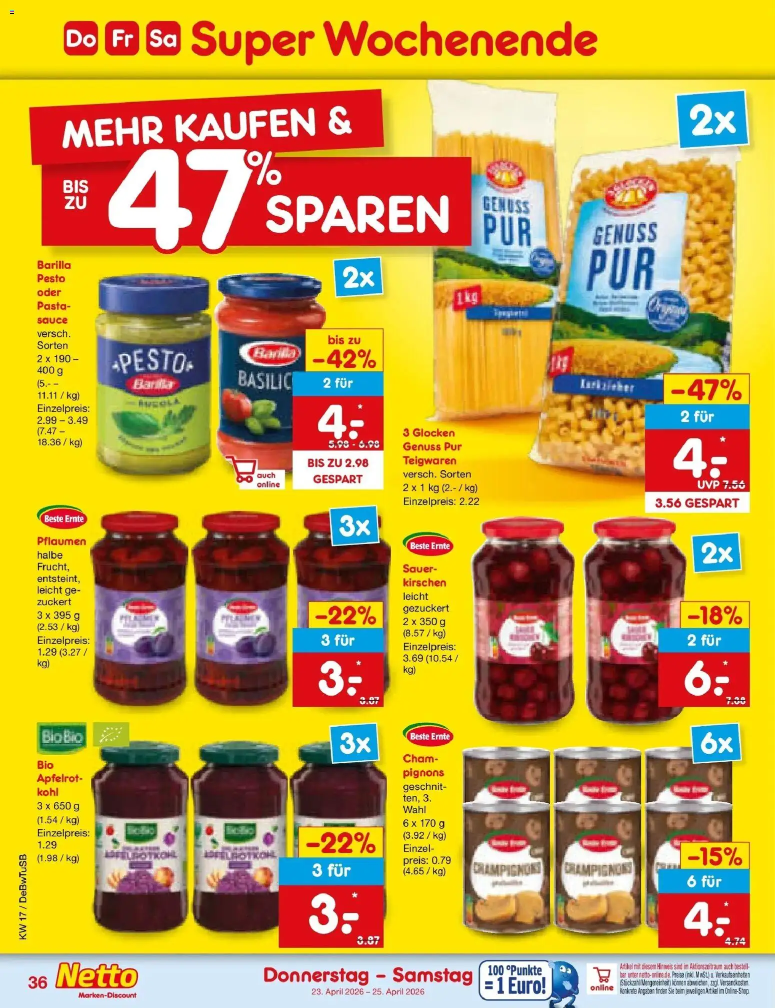Netto Marken-Discount Prospekt Lahr-Langenwinkel	 – gültig ab 20.04.2026 | Seite: 51 | Produkte: Barilla pesto, Kirschen, Champignons, Pasta