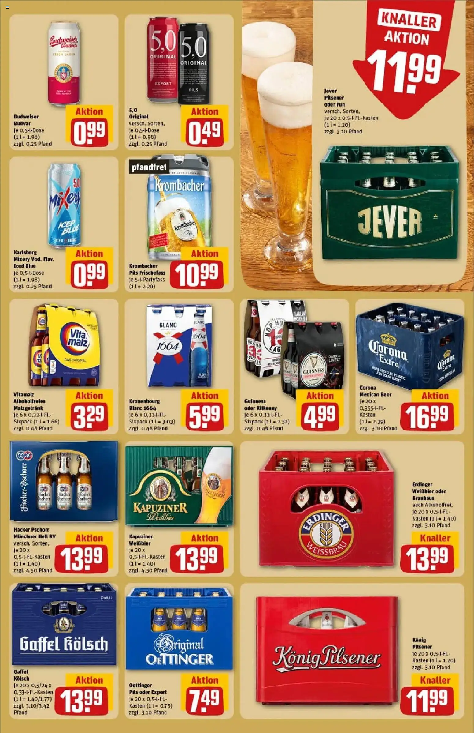 Rewe prospekt Düsseldorf / Heerdt	 – gültig ab 11.01.2026 | Seite: 19 | Produkte: Konig pilsener, Jever, Krombacher, Budweiser