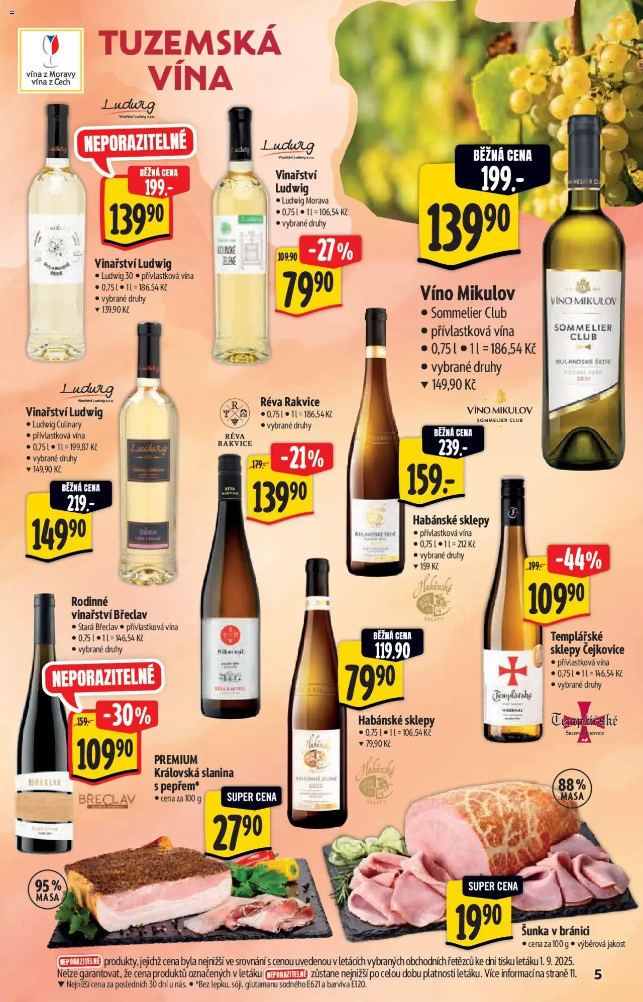Albert katalog - Hypermarket od 10.09.2025 | Strana: 5 | Produkty: Šunka, Víno, Habánské sklepy, Slanina