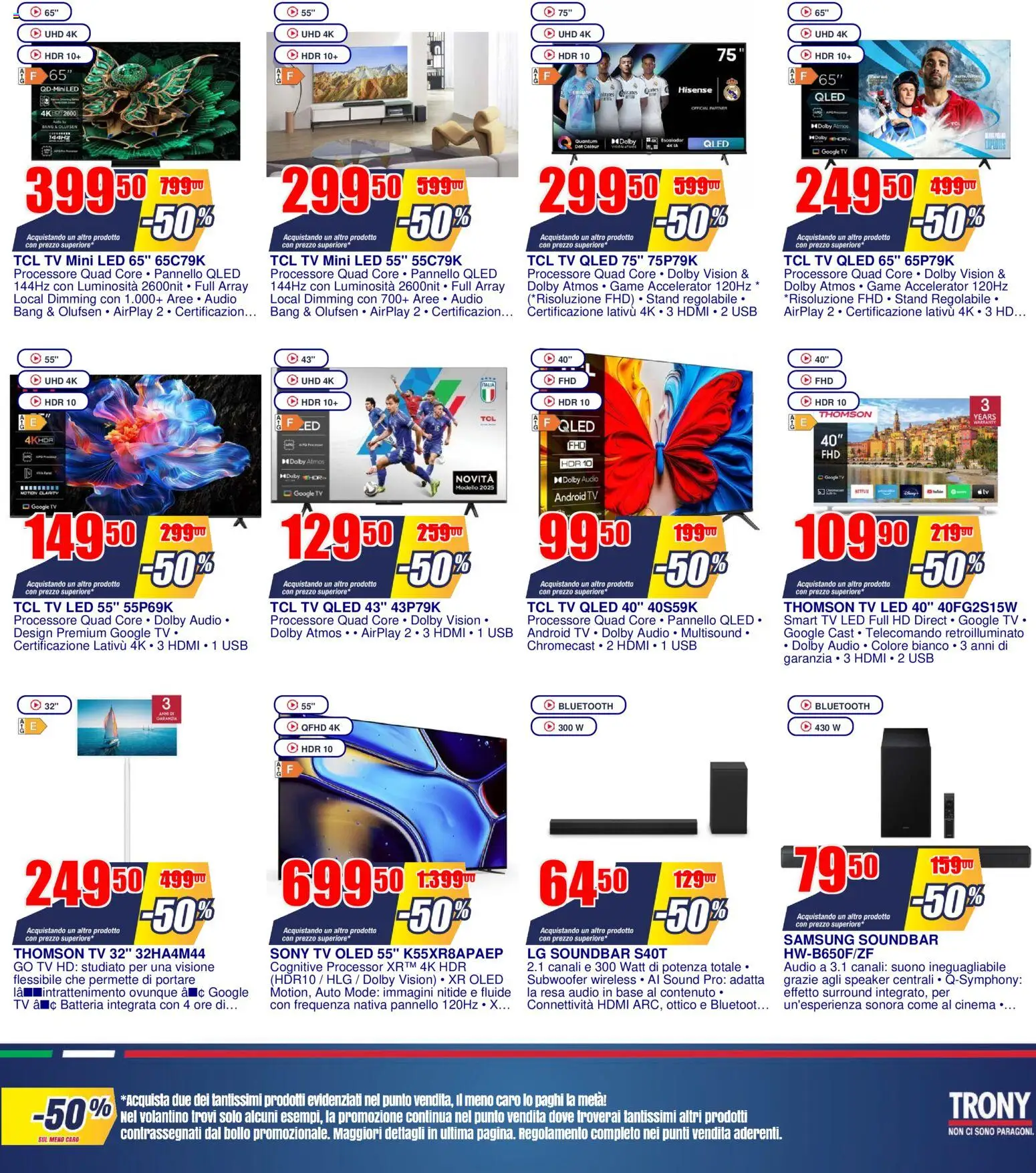 Volantino Trony del 19.02.2026 | Pagina: 21 | Prodotti: smart TV, Soundbar, Audio, USB