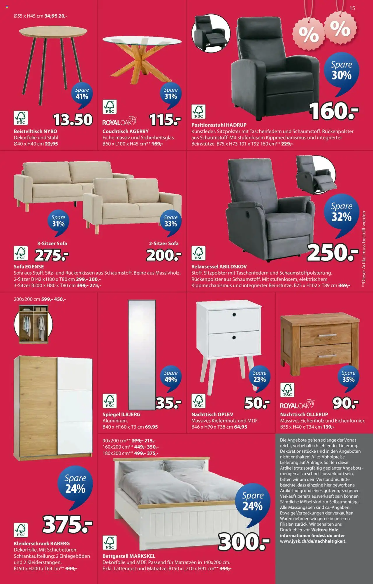 JYSK Aktionen ab 05.08.2025 | Seite: 16 | Produkte: Kleiderschrank, Nachttisch, Lattenrost, Beistelltisch