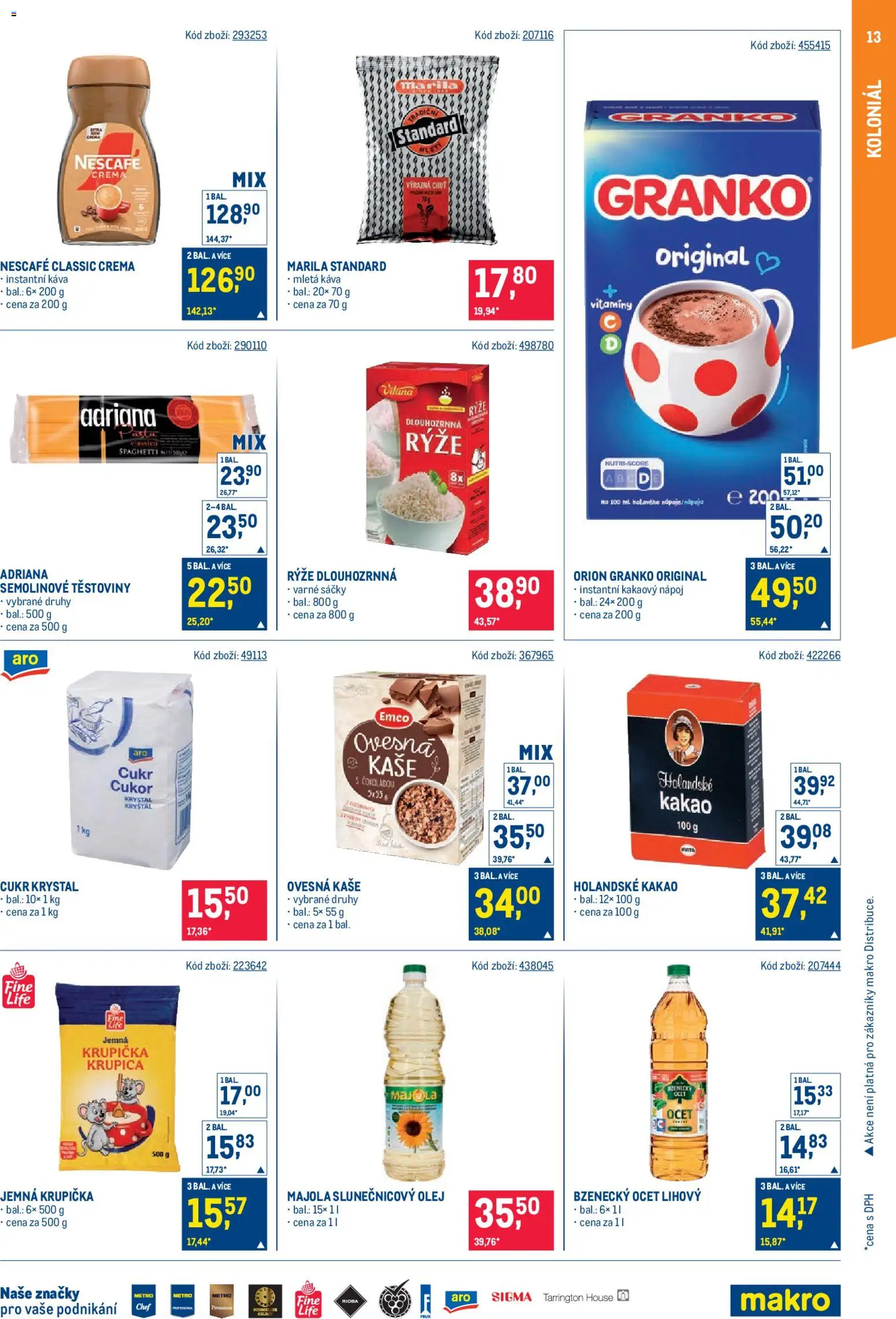 Makro leták - Maloobchod od 11.02.2026 | Strana: 13 | Produkty: Ocet, Rýže, Instantní káva, Cukr krystal