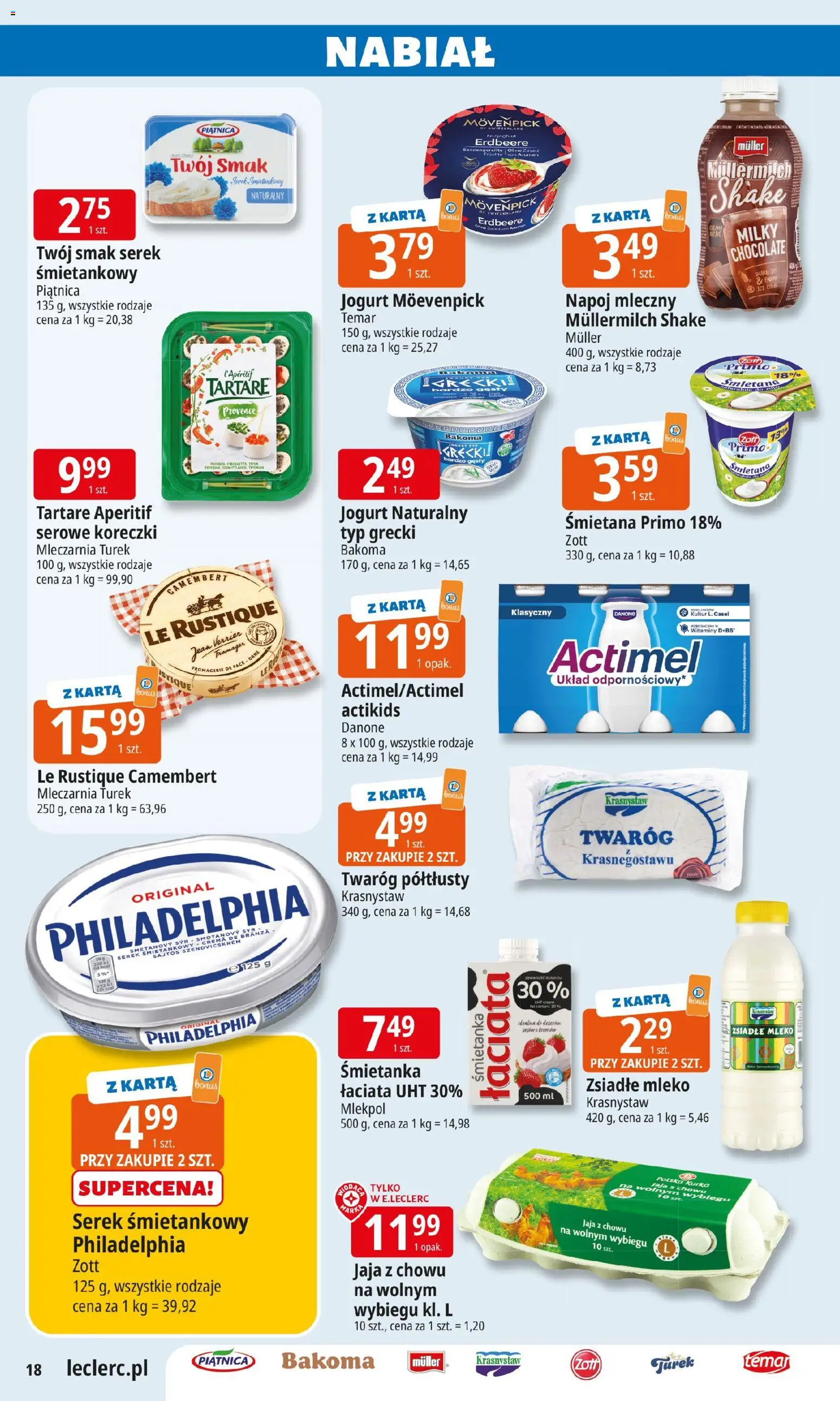 E.Leclerc Gazetka - Elbląg od 27.01.2026 | Strona: 18 | Produkty: Twaróg półtłusty, Camembert, Mleko, Jogurt