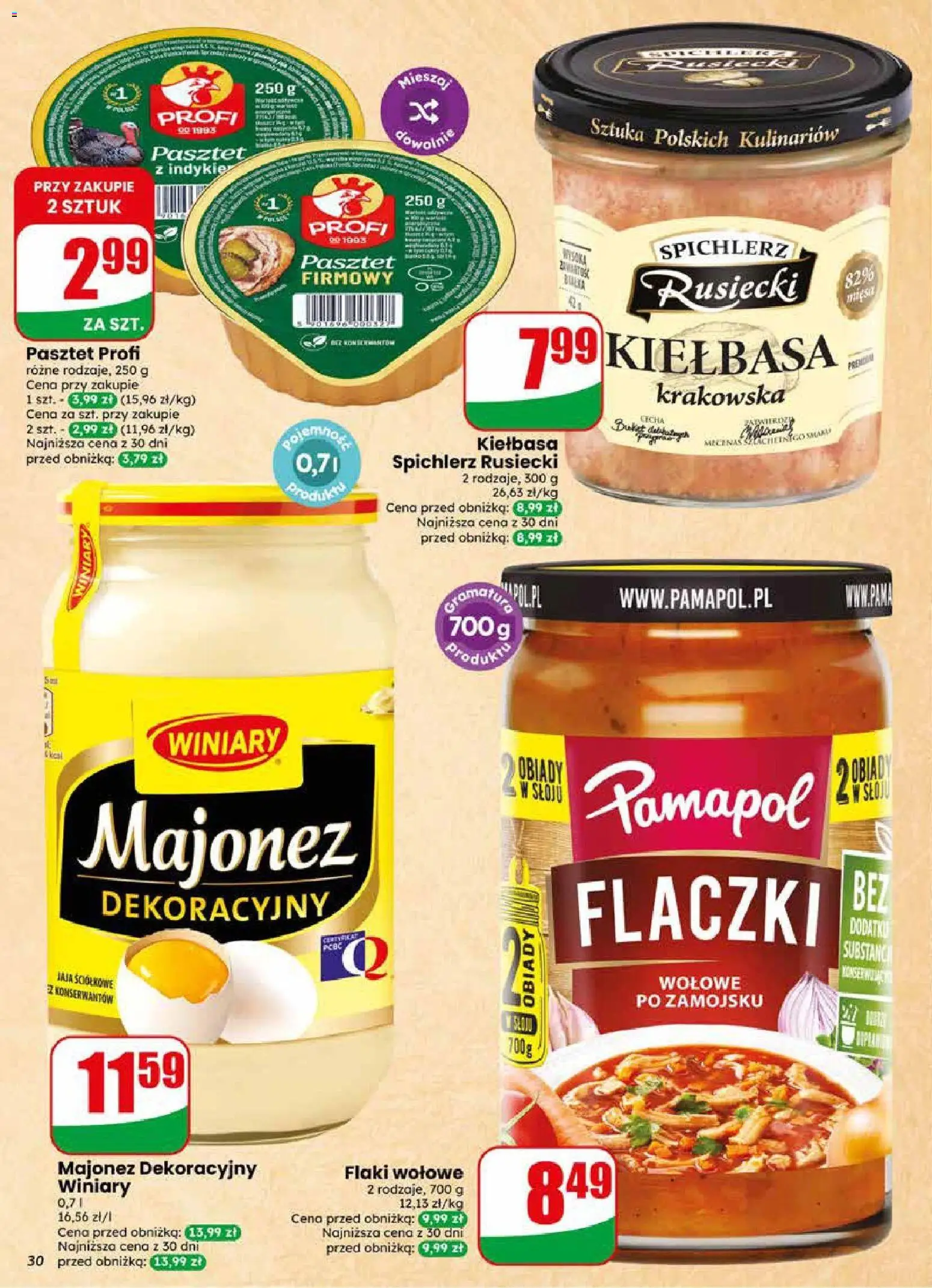 Dino gazetka od 29.04.2026 | Strona: 30 | Produkty: Kiełbasa, Flaki, Flaki wołowe, Majonez