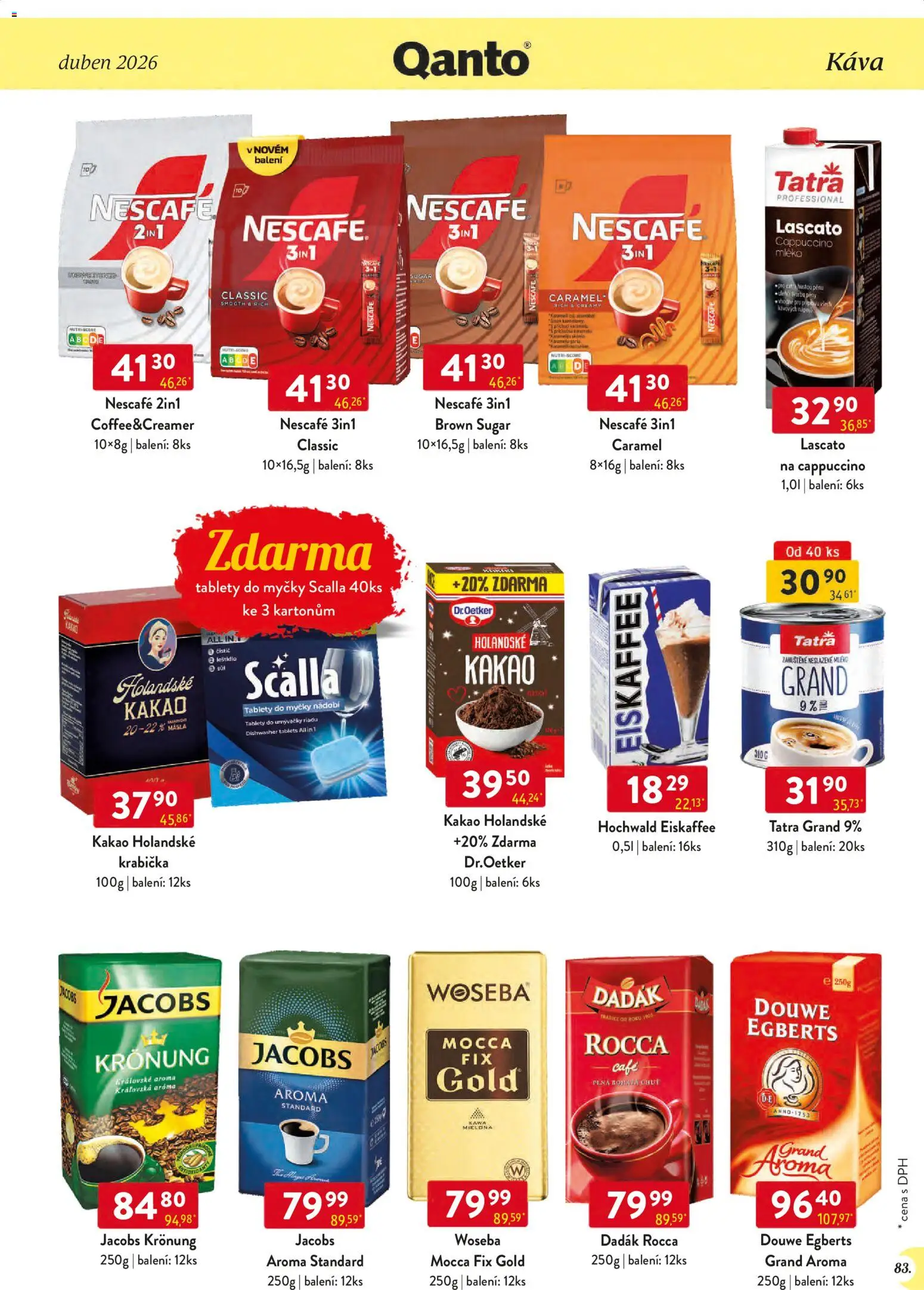 Astur & Qanto leták - Velkoobchod 04/2026 od 01.04.2026 | Strana: 83 | Produkty: Tablety do myčky, Jacobs Gold, Cappuccino, Kakao