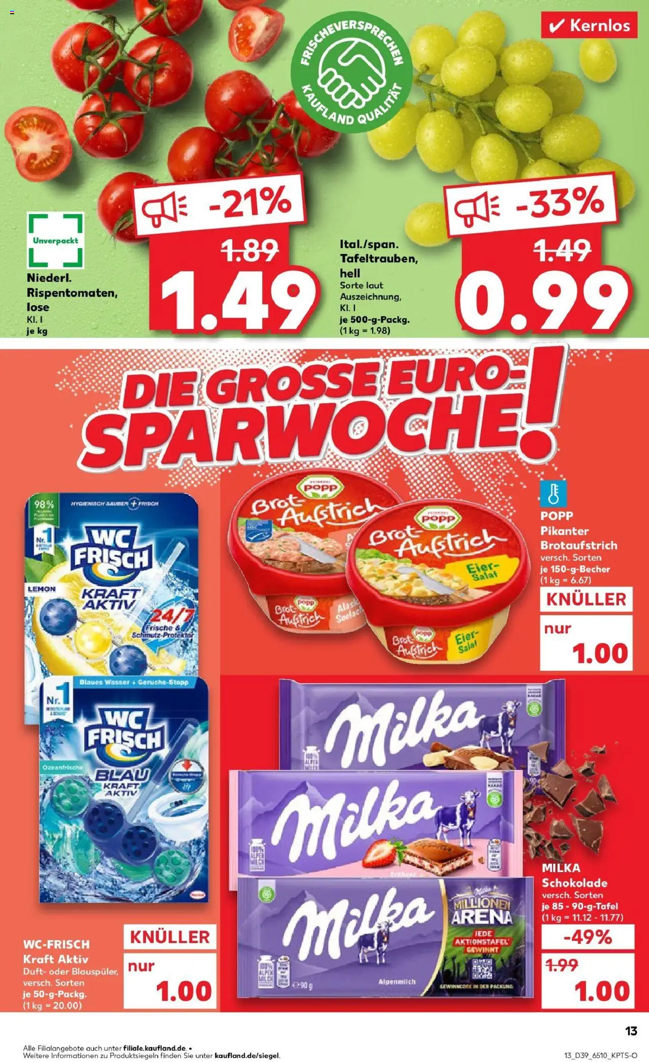 Kaufland prospekt Bergheim	 – gültig ab 28.09.2025 | Seite: 13 | Produkte: Schokolade, Milka, Brot, Salat
