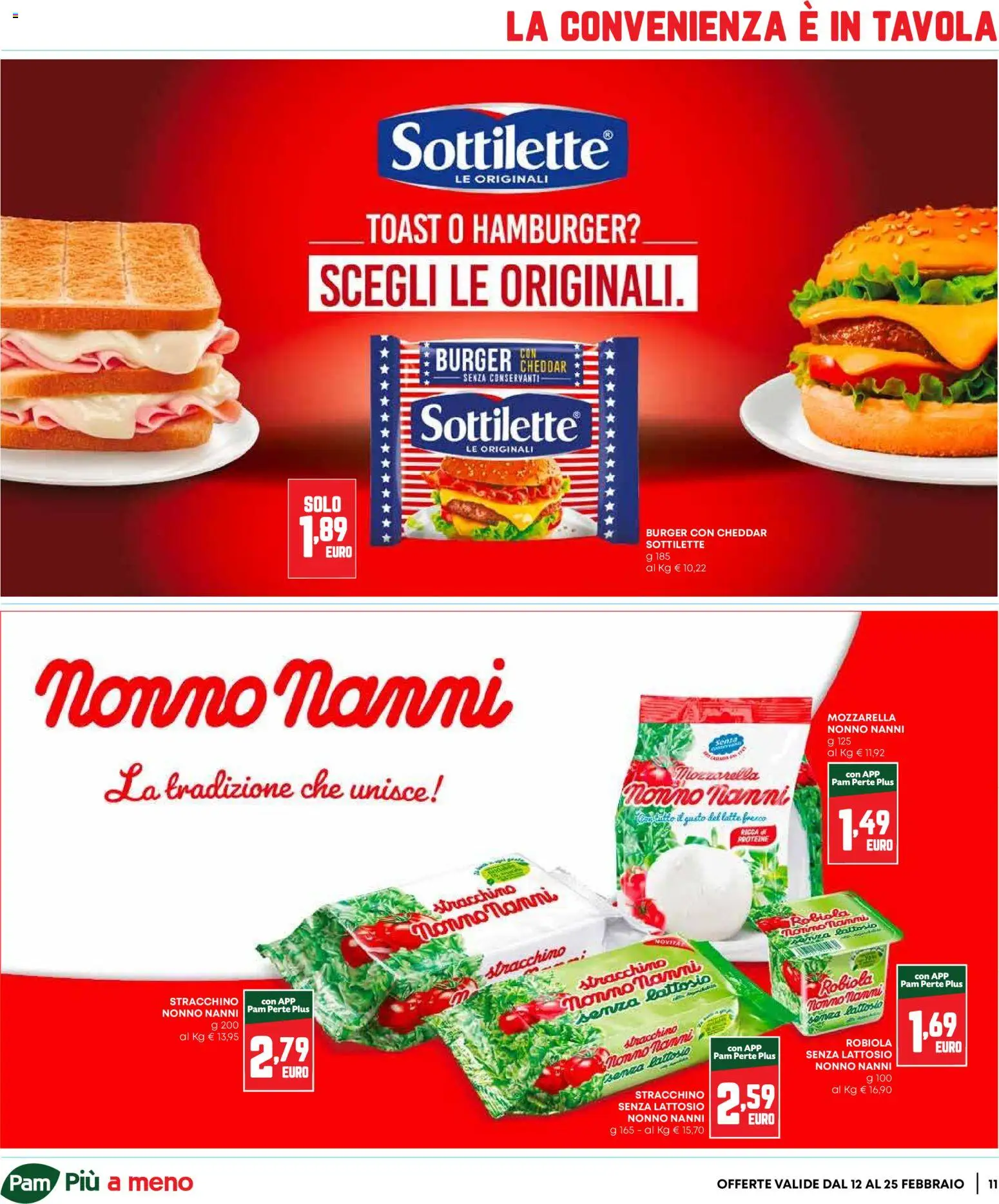 Volantino Panorama del 12.02.2026 | Pagina: 11 | Prodotti: Mozzarella, Stracchino, Torta, Hamburger