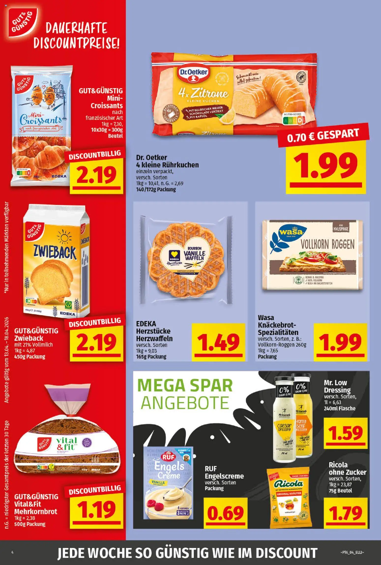 Elli Markt Prospekt Greffen – gültig ab 13.04.2026 | Seite: 4 | Produkte: Waffeln, Zucker, Zitrone, Kuchen