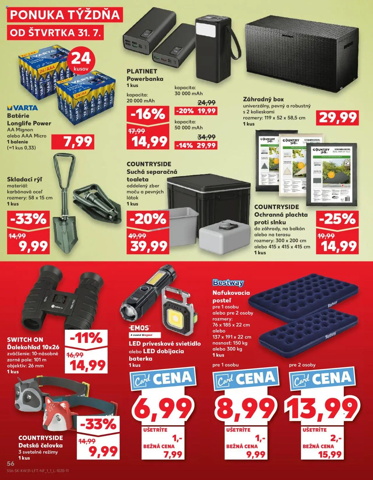 Kaufland Čadca │ platný od 31.07.2025 | Strana: 56 | Produkty: Plachta, Posteľ, Záhradný box, Nafukovacia posteľ