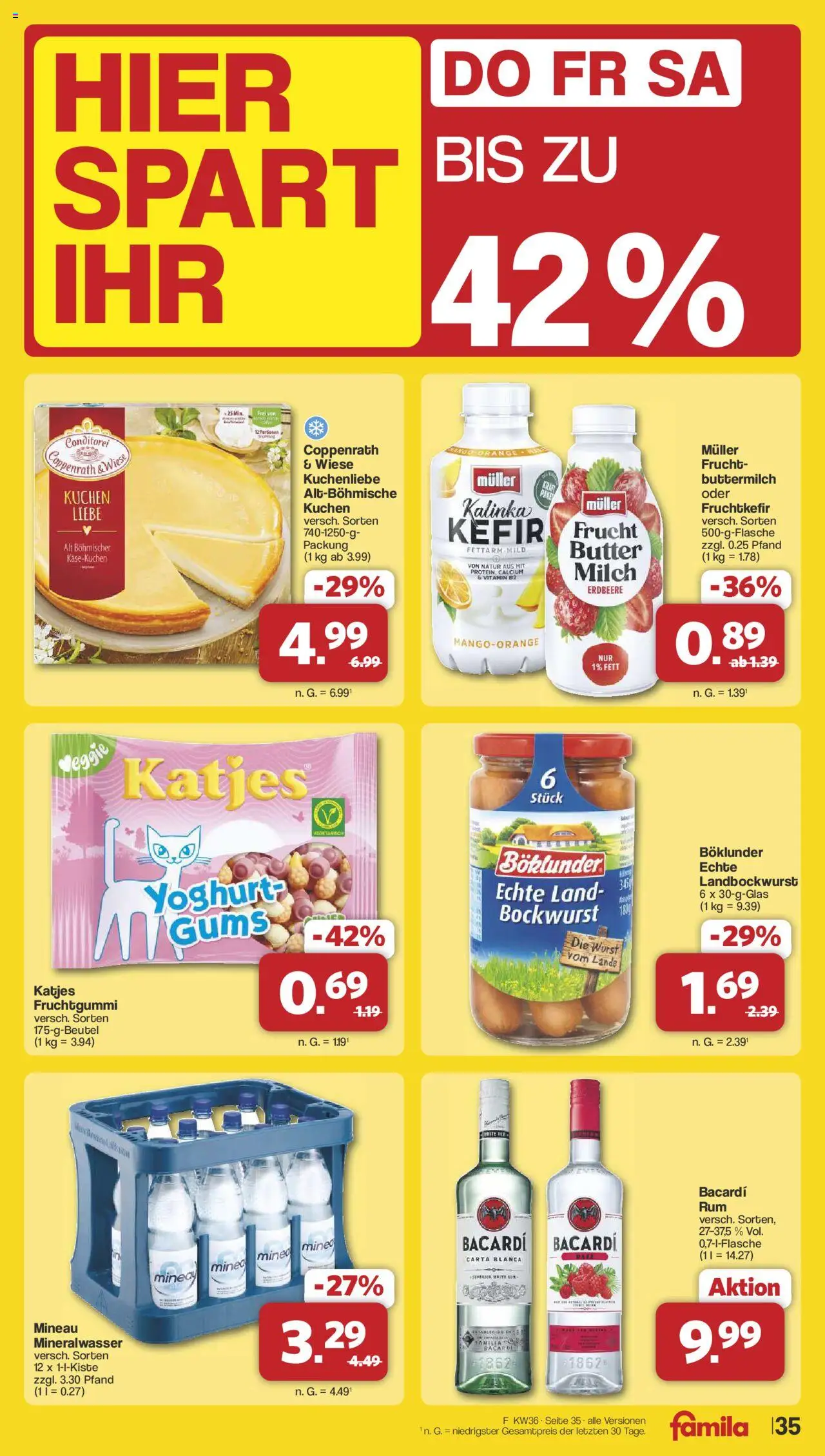 Famila Nordwest Markt - Angebote - gültig ab dem 01.09.2025 | Seite: 41 | Produkte: Bacardi, Milch, Katjes, Mineralwasser
