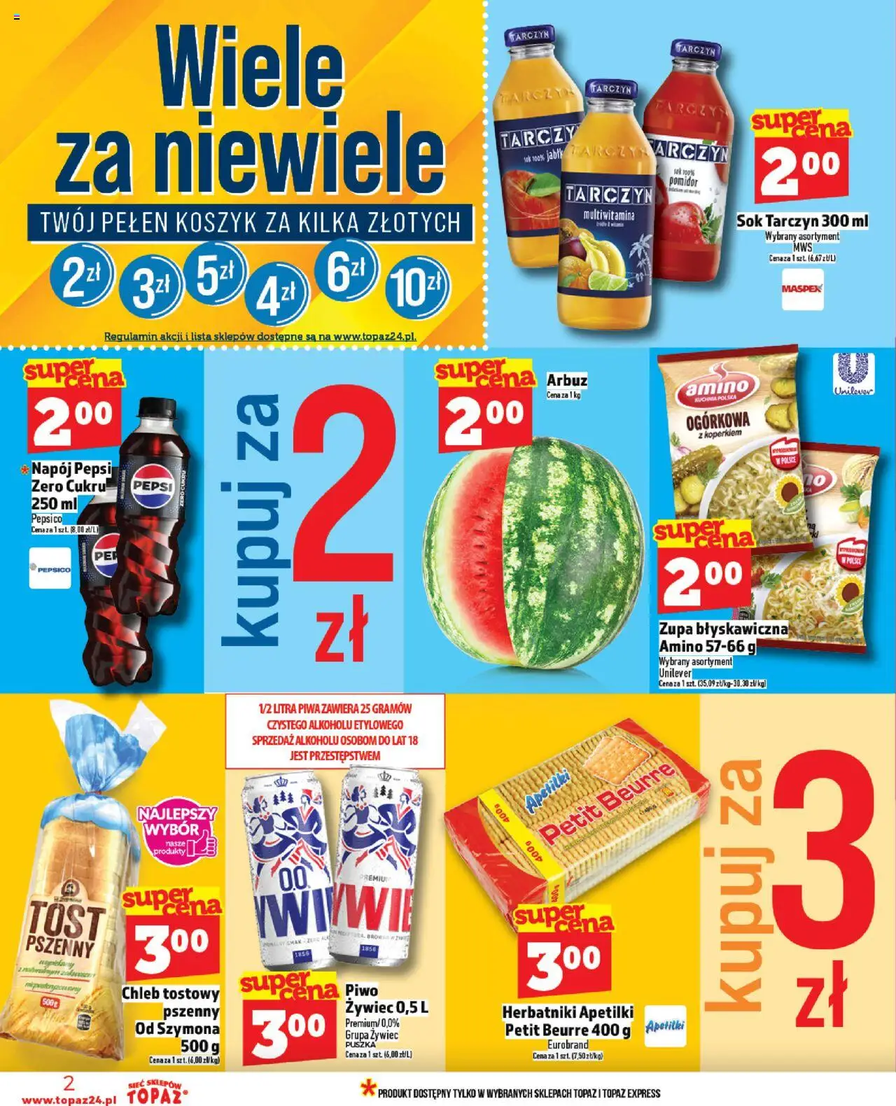 Topaz Gazetka od 14.08.2025 | Strona: 2 | Produkty: Chleb tostowy, Zupa, Chleb, Sok