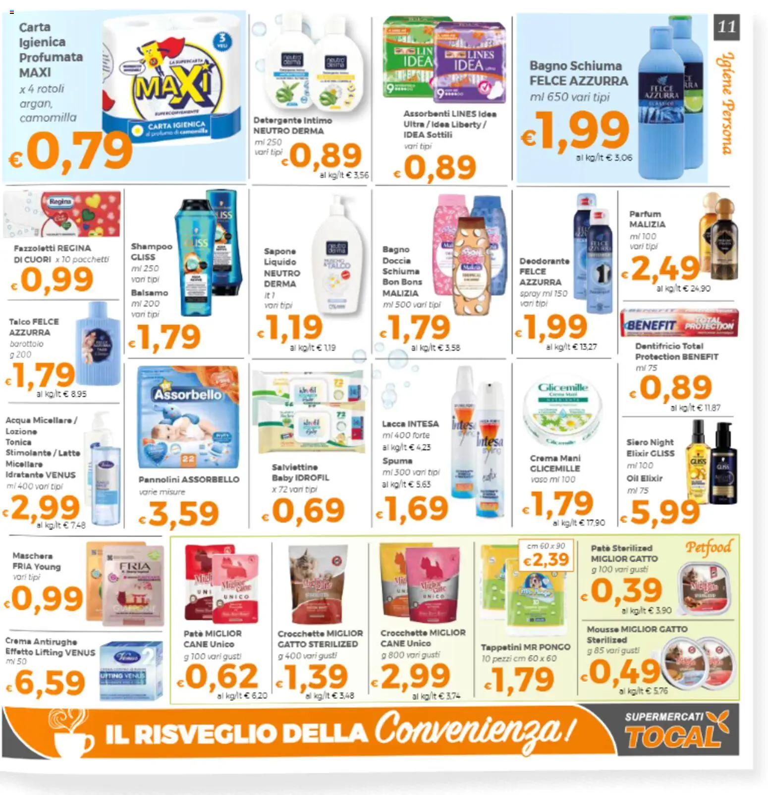 Volantino Tocal del 24.02.2026 | Pagina: 11 | Prodotti: Paté, Carta igienica, Detergente intimo, Doccia