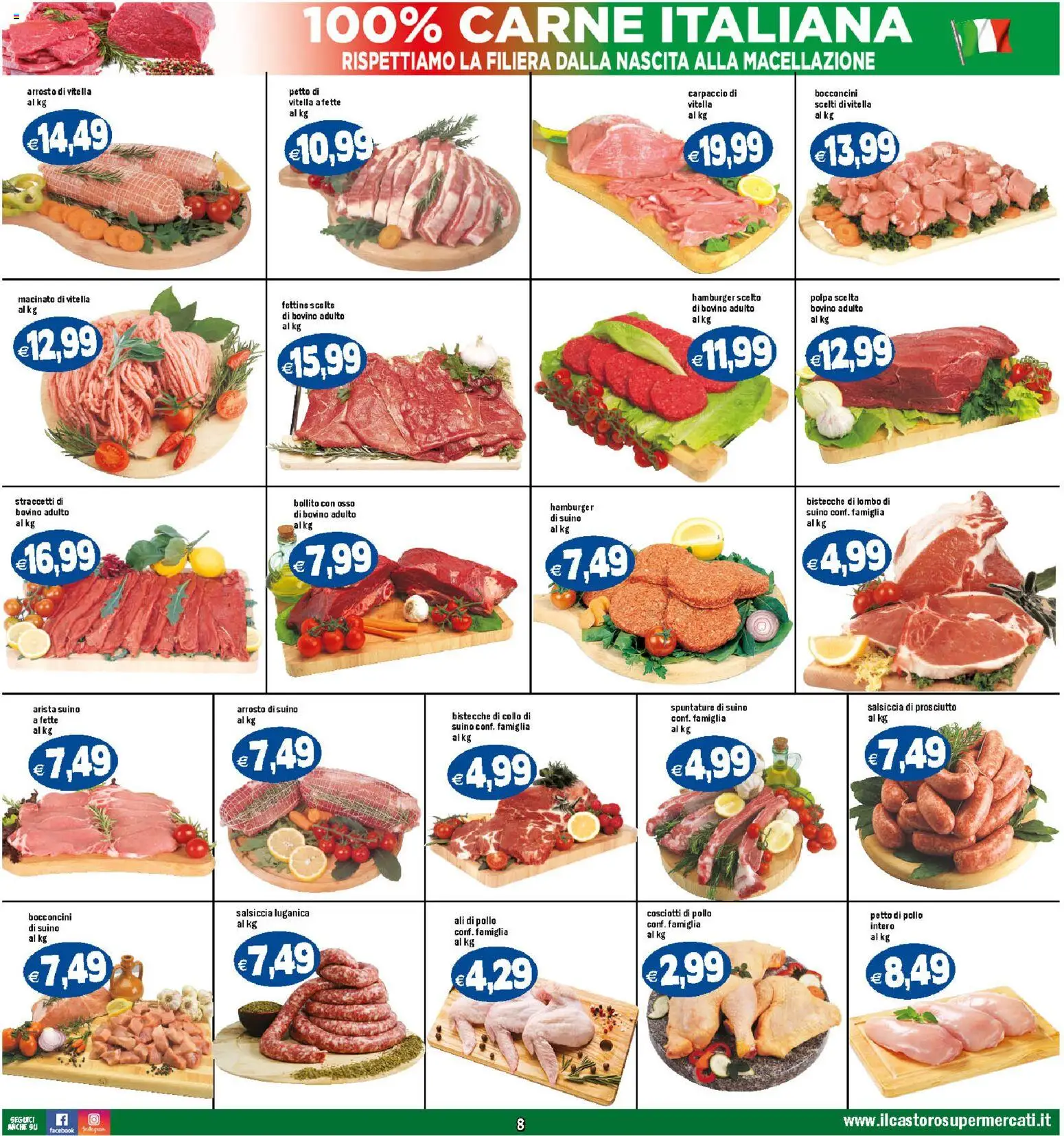 Volantino Il Castoro del 29.10.2025 | Pagina: 8 | Prodotti: Pollo, Suino, Prosciutto, Macinato