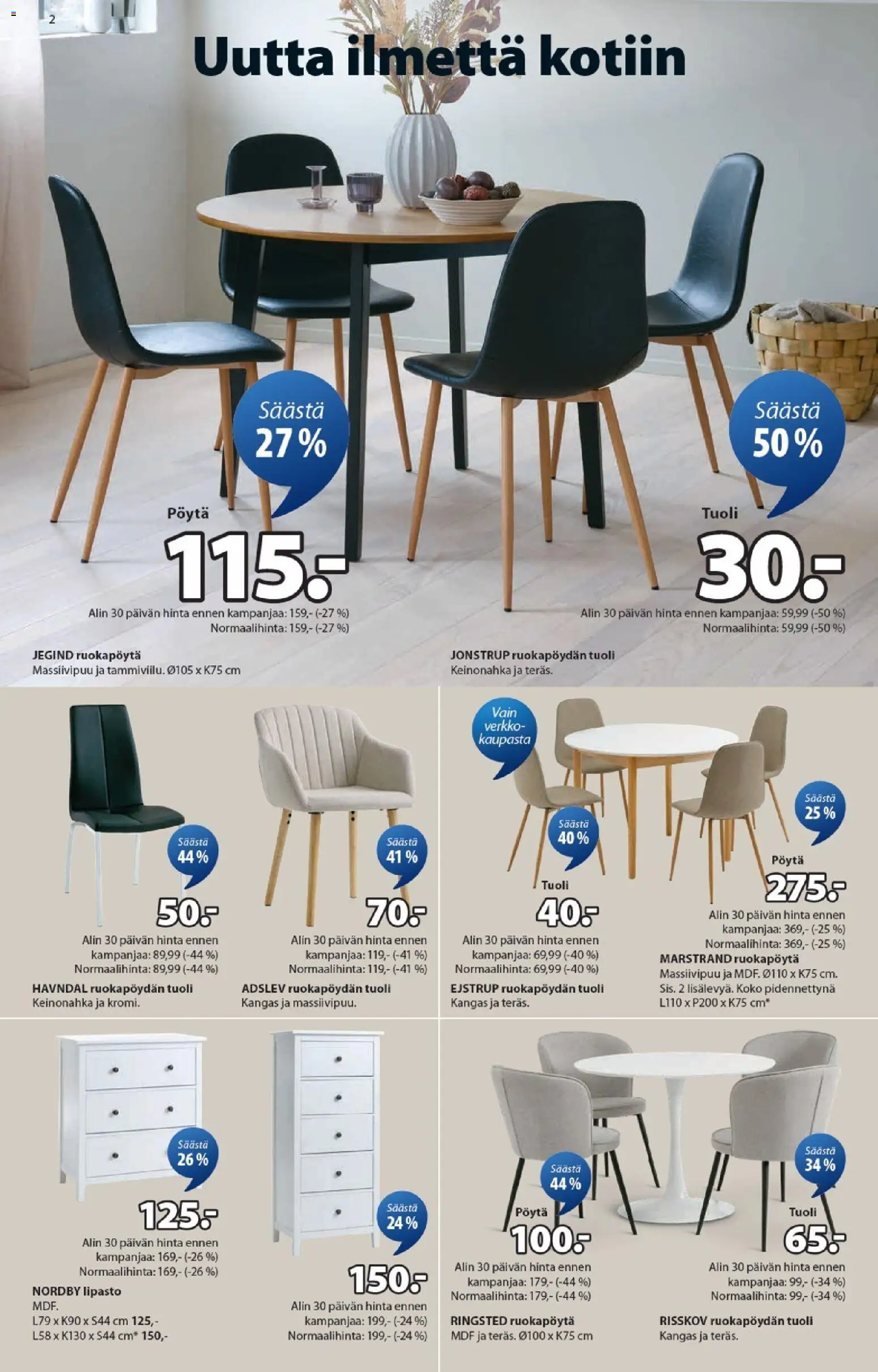 JYSK tarjoukset – voimassa 29.01.2026 alkaen | Sivu: 2 | Tuotteet: Kangas, Lipasto, Pöytä, Tuoli