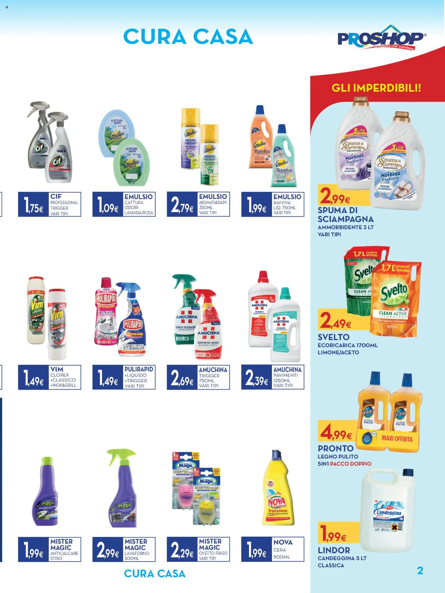 Volantino Proshop del 19.02.2026 | Pagina: 3 | Prodotti: Spray disinfettante, Ammorbidente, Anticalcare, Aceto