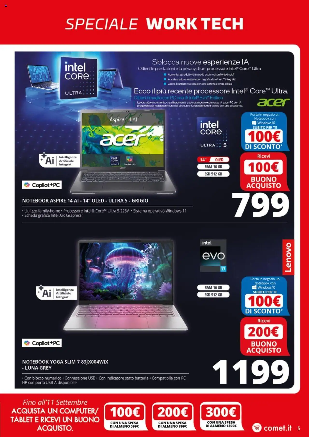 Volantino Comet del 11.09.2025 | Pagina: 5 | Prodotti: Notebook, Tè, Tablet, PC