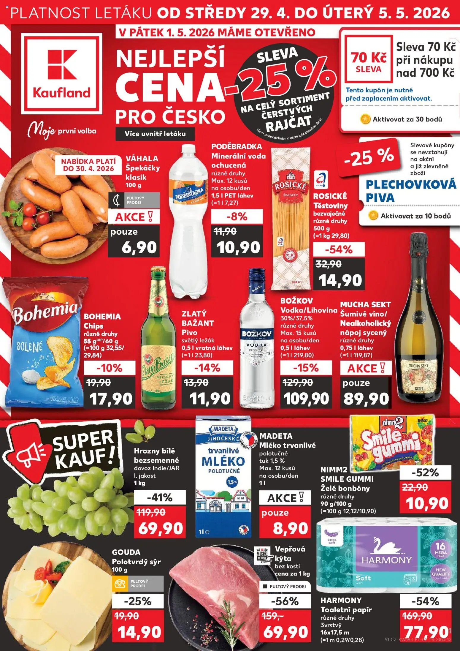 Kaufland leták - Plzeň od 29.04.2026 | Strana: 1 | Produkty: Těstoviny, Špekáčky, Špagety, Sekt