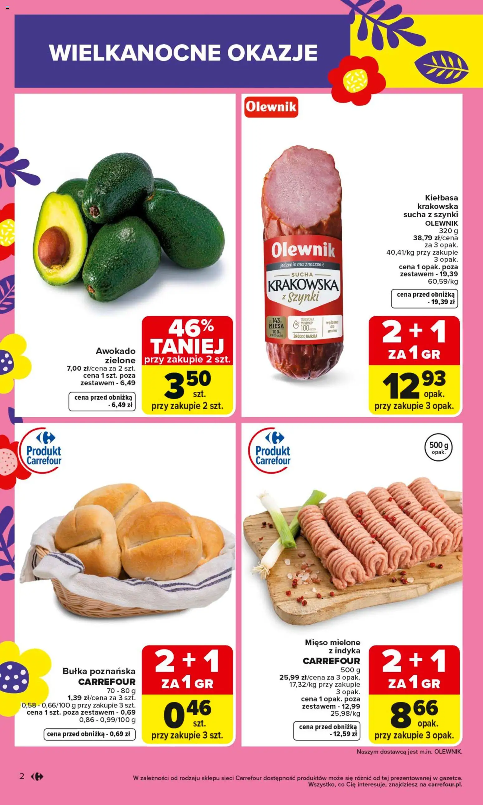 Carrefour gazetka od 16.03.2026 | Strona: 4 | Produkty: Kiełbasa, Mięso, Mięso mielone, Bułka poznańska