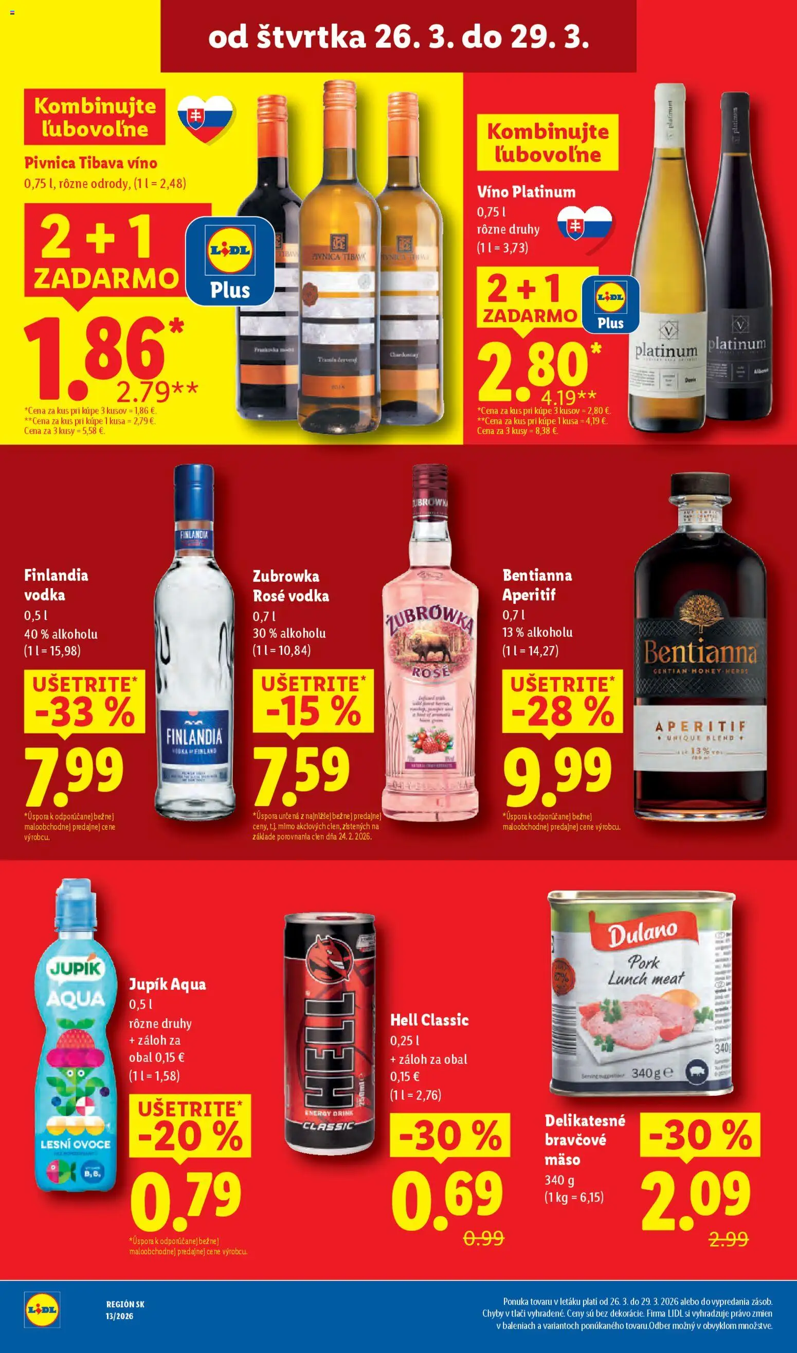 Nové Lidl akcie – leták je platný od 23.03.2026 | Strana: 77 | Produkty: Víno, Bravčové mäso, Vodka, Finlandia