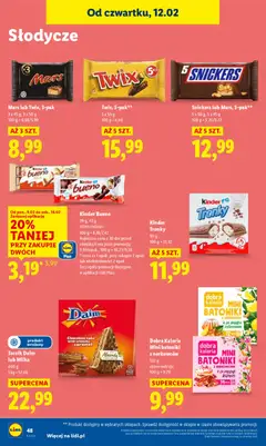 Pogląd oferty "Torcik Daim lub Milka, 400 g, produkt mrożony" - ważna od 12.02.2026 | Strona: 48 | Produkty: Słodycze, Milka, Kinder Bueno, Babka