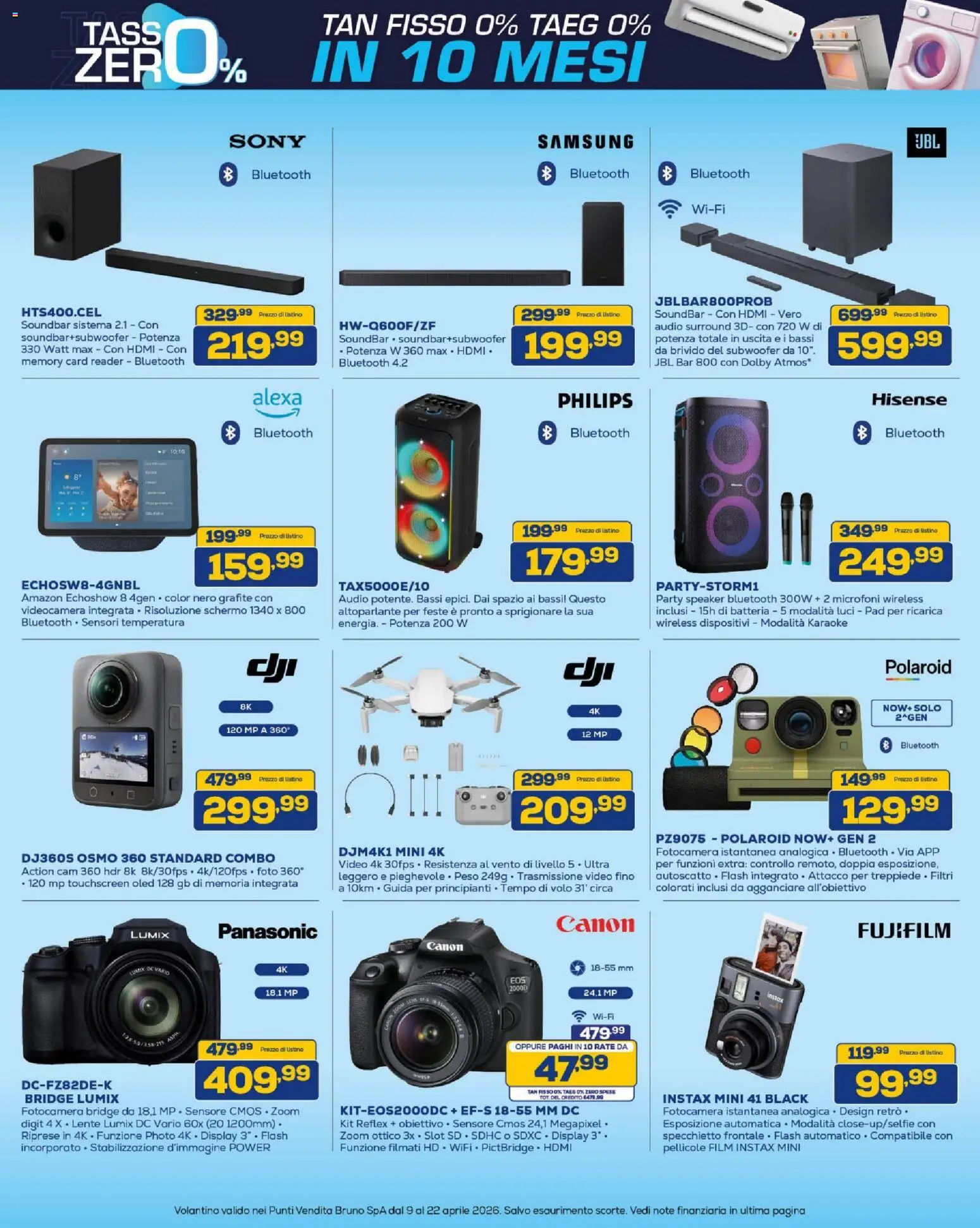 Volantino BRUNO del 09.04.2026 | Pagina: 8 | Prodotti: Soundbar, Action cam, Videocamera, Fotocamera