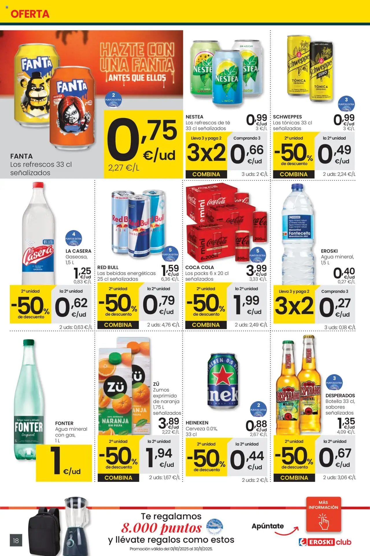 Eroski - Precio más bajo Center │ válido desde el 02.10.2025 | Página: 18 | Productos: Cerveza, Té, Παρμεζάνα, Gaseosa