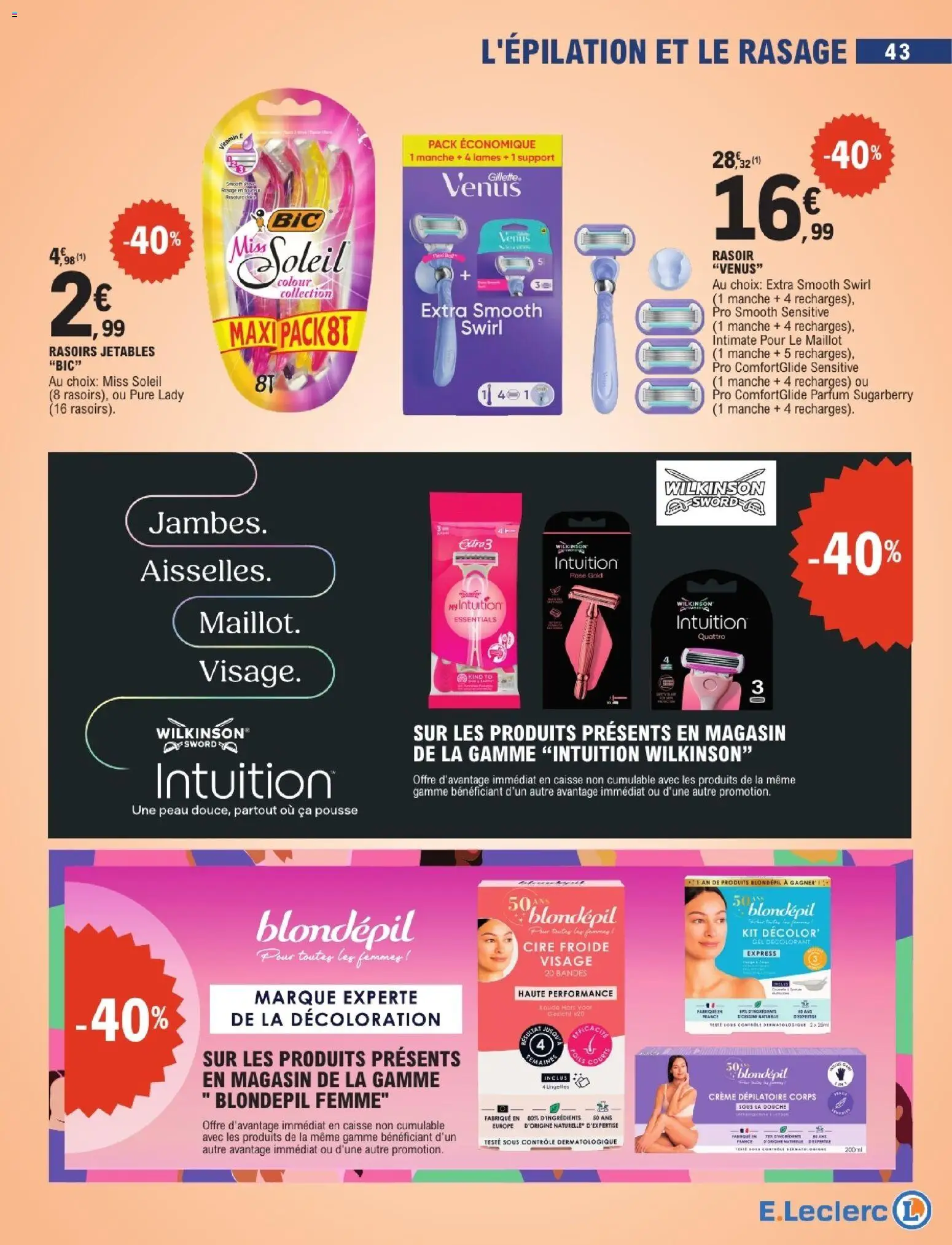 {H1} | Page: 43 | Produits: Cire, Rasoir, Pois, Douche