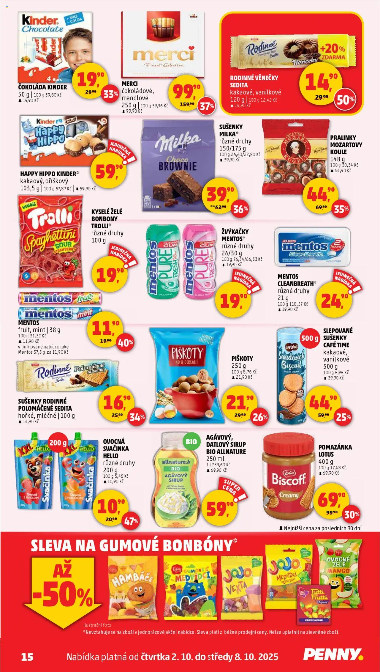 Penny Market leták - Čtvrtečník od 02.10.2025 | Strana: 15 | Produkty: Milka, Merci, Sirup, Datlový sirup