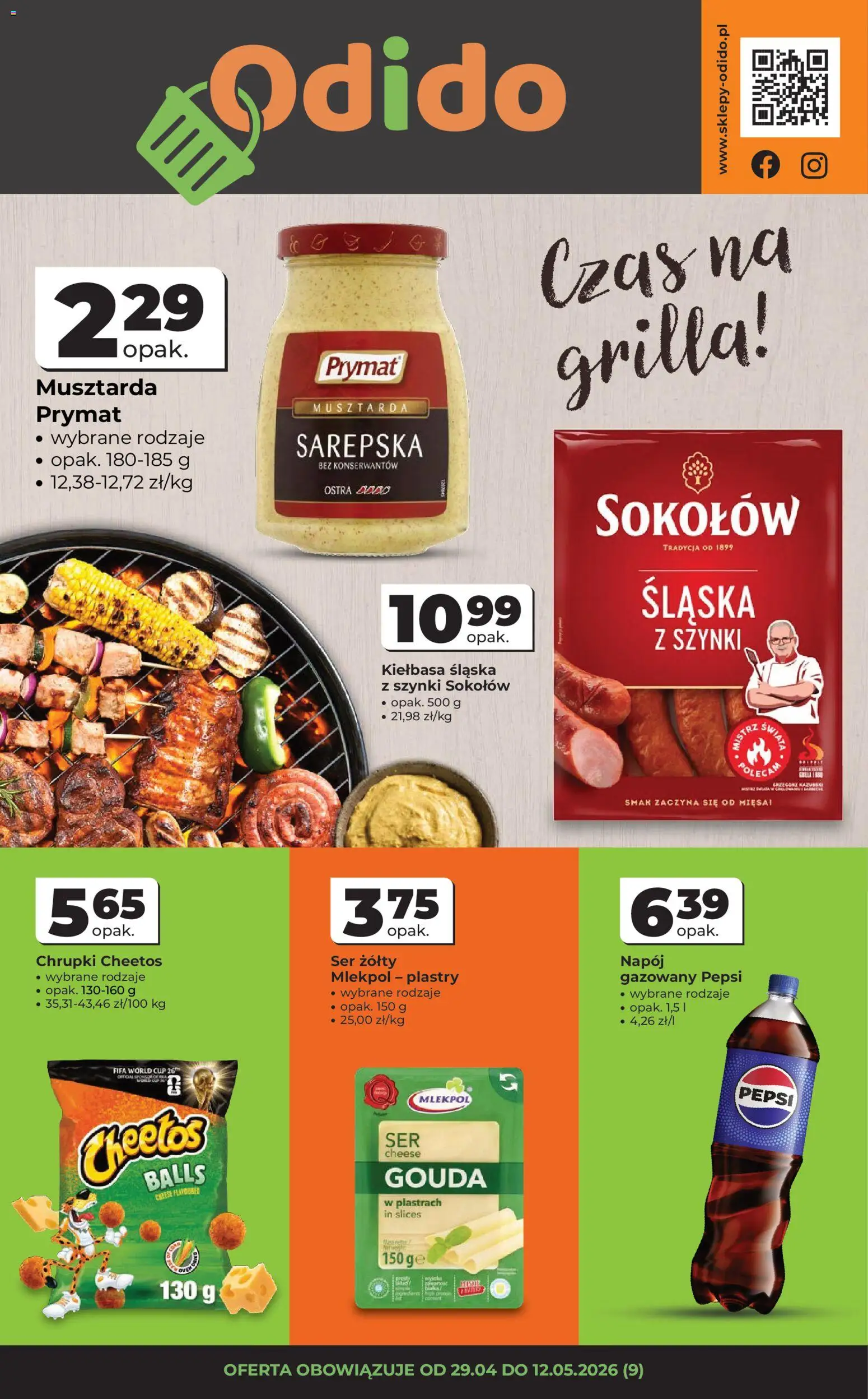 Odido gazetka od 29.04.2026 | Strona: 1 | Produkty: Kiełbasa, Chrupki, Kiełbasa śląska, Musztarda
