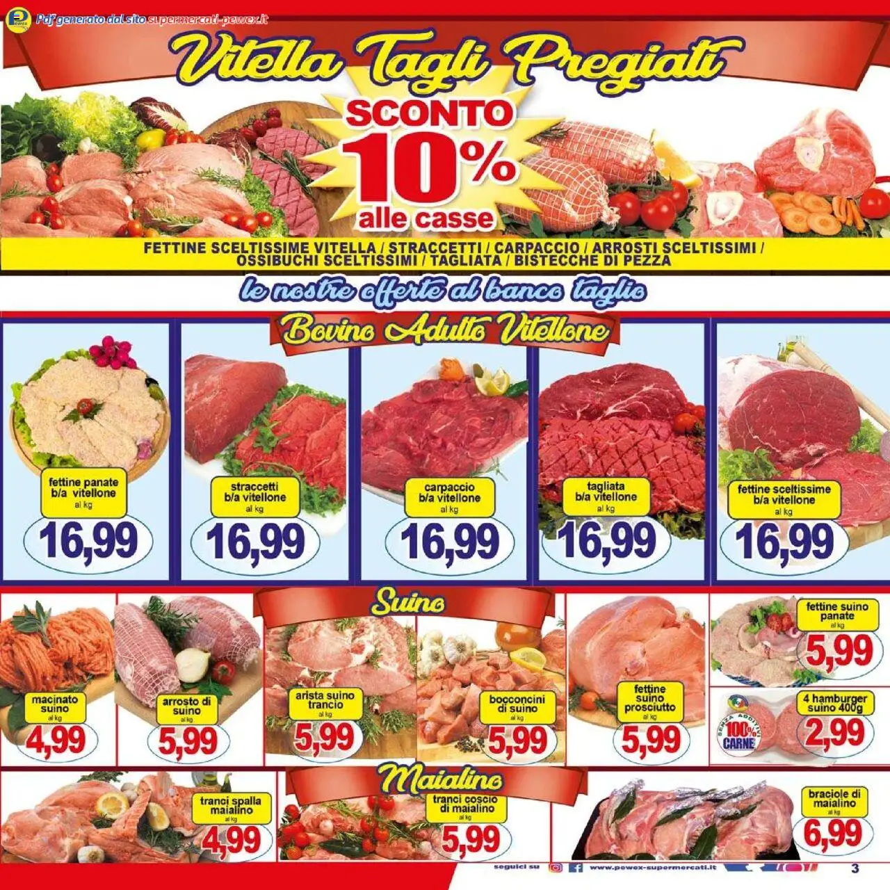 Volantino Pewex del 06.08.2025 | Pagina: 3 | Prodotti: Arrosto, Prosciutto, Hamburger, Macinato