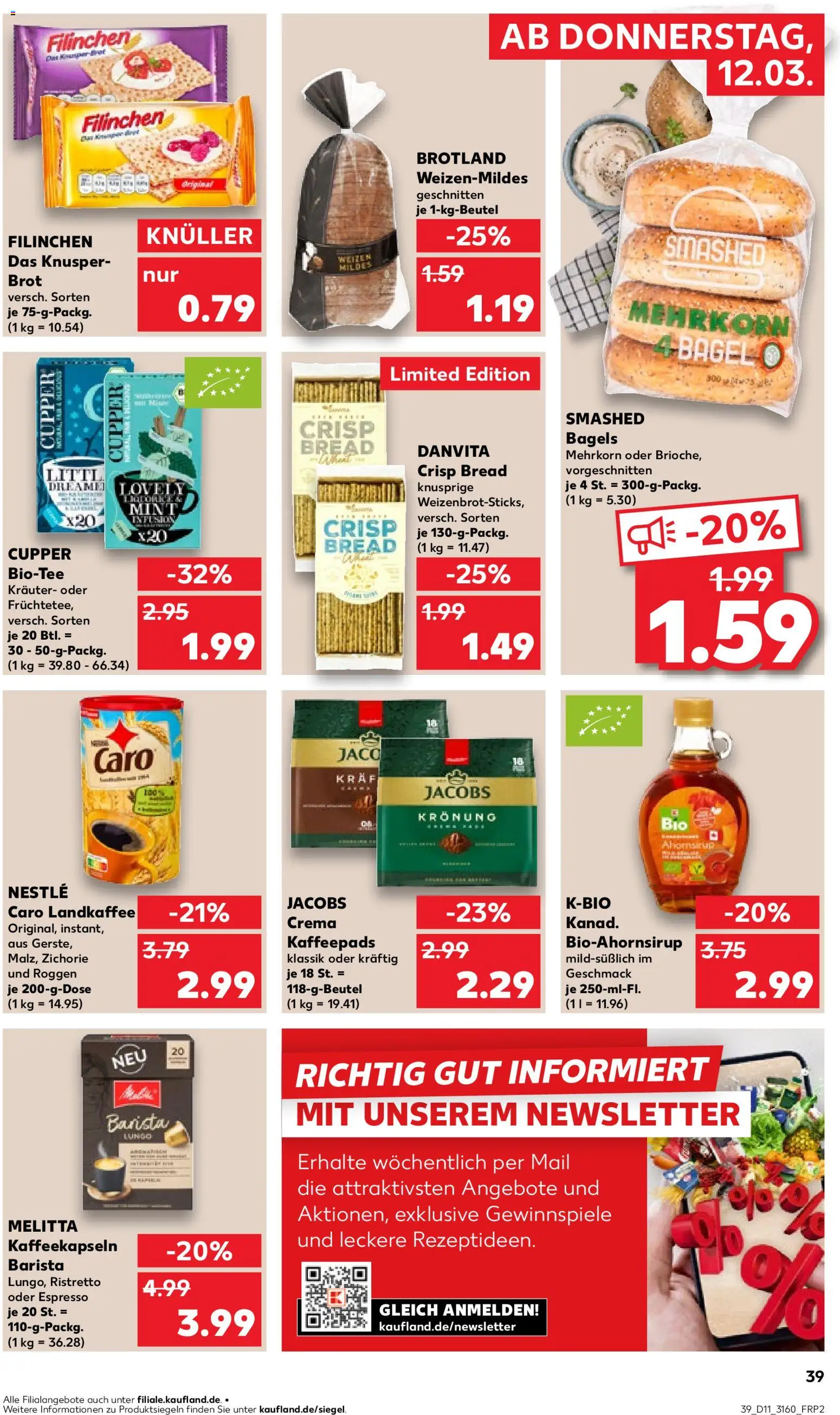 Kaufland Prospekt Frankfurt (Oder)	 – gültig ab 12.03.2026 | Seite: 39 | Produkte: Melitta, Kaffeepads, Brot
