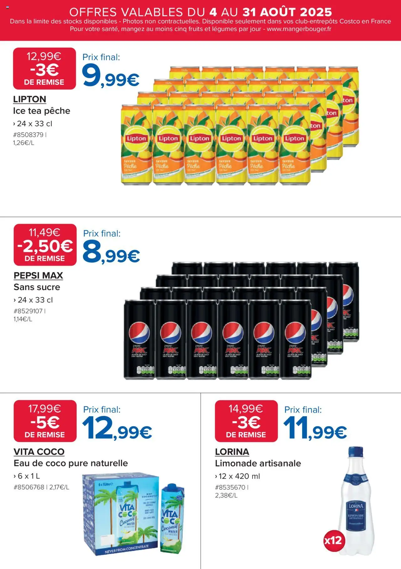  | Page: 14 | Produits: Sucre, Pêche, Eau de coco, Pepsi Max