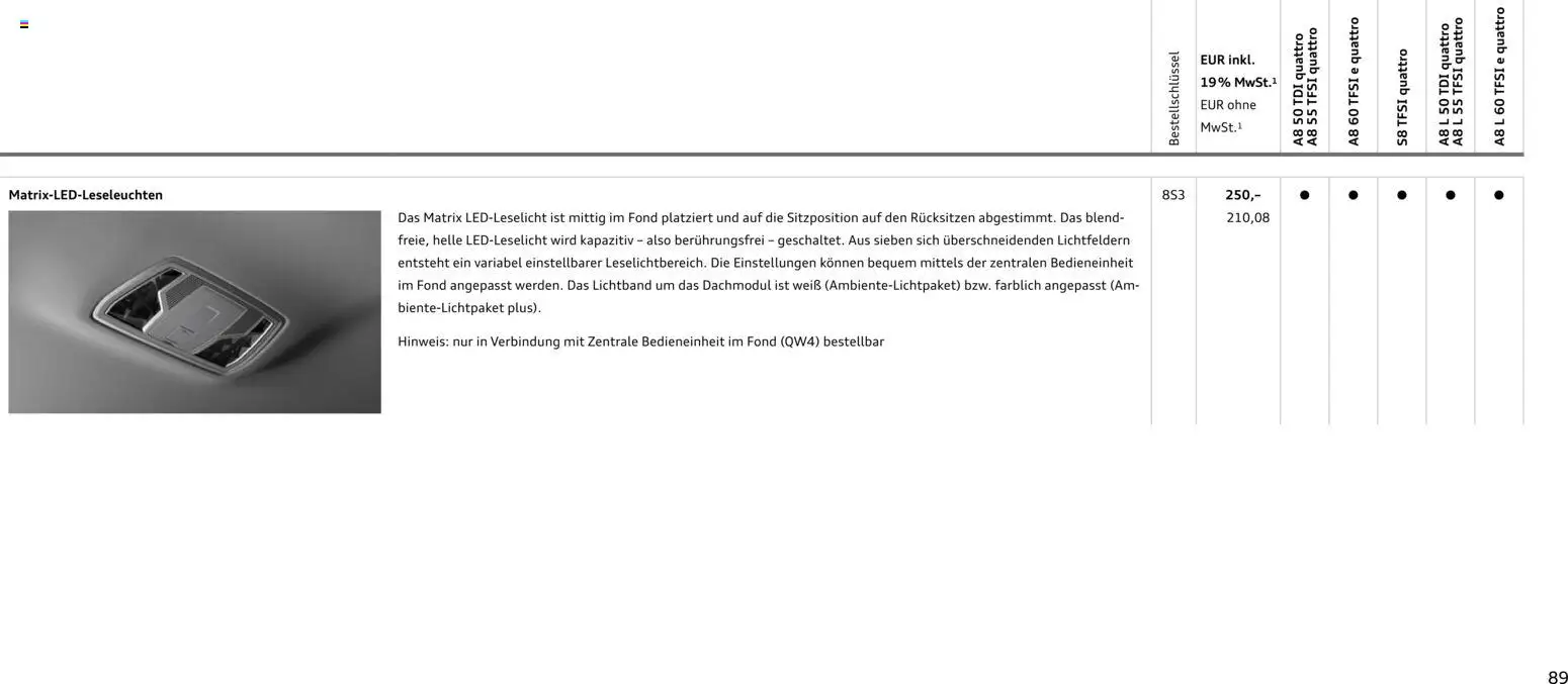 Audi A8 – gültig ab 28.10.2025 | Seite: 89