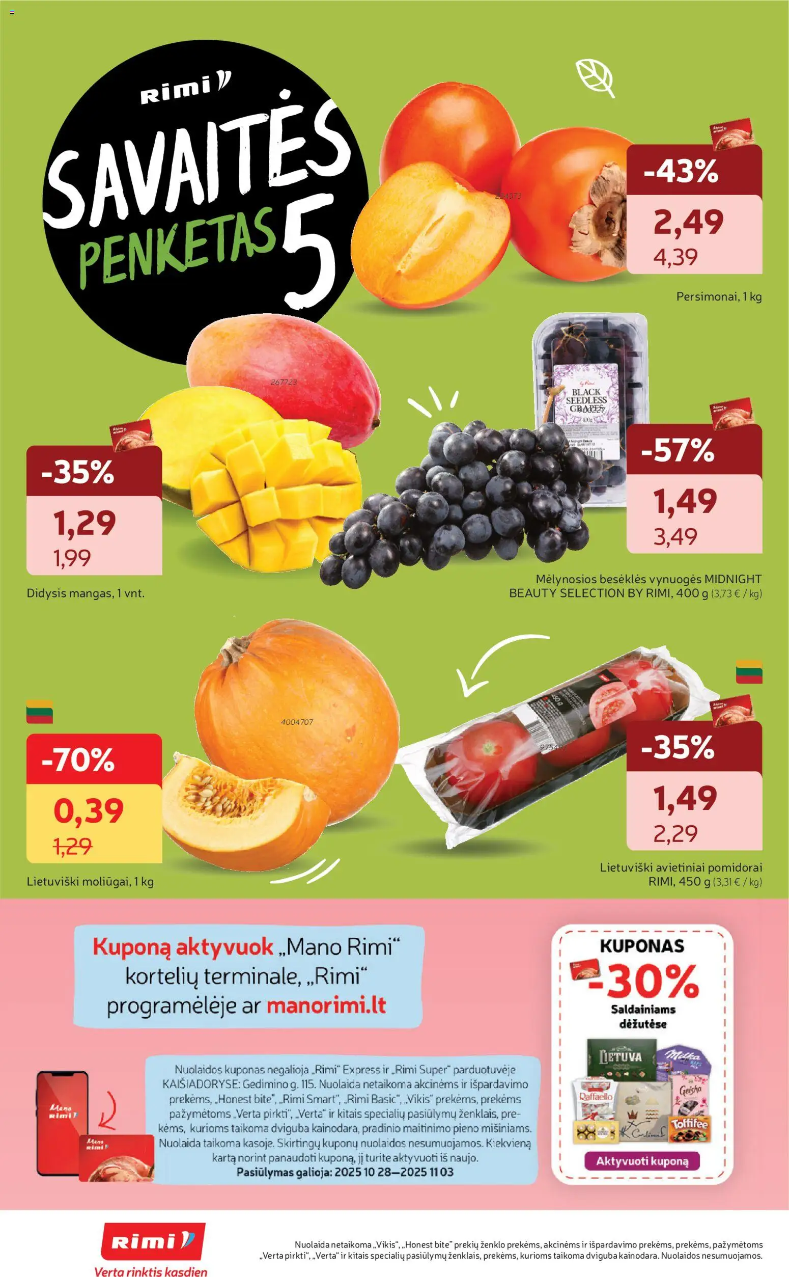 Rimi akcijos nuo 28.10.2025 | Puslapis: 12 | Prekių: Vynuogės, Pomidorai