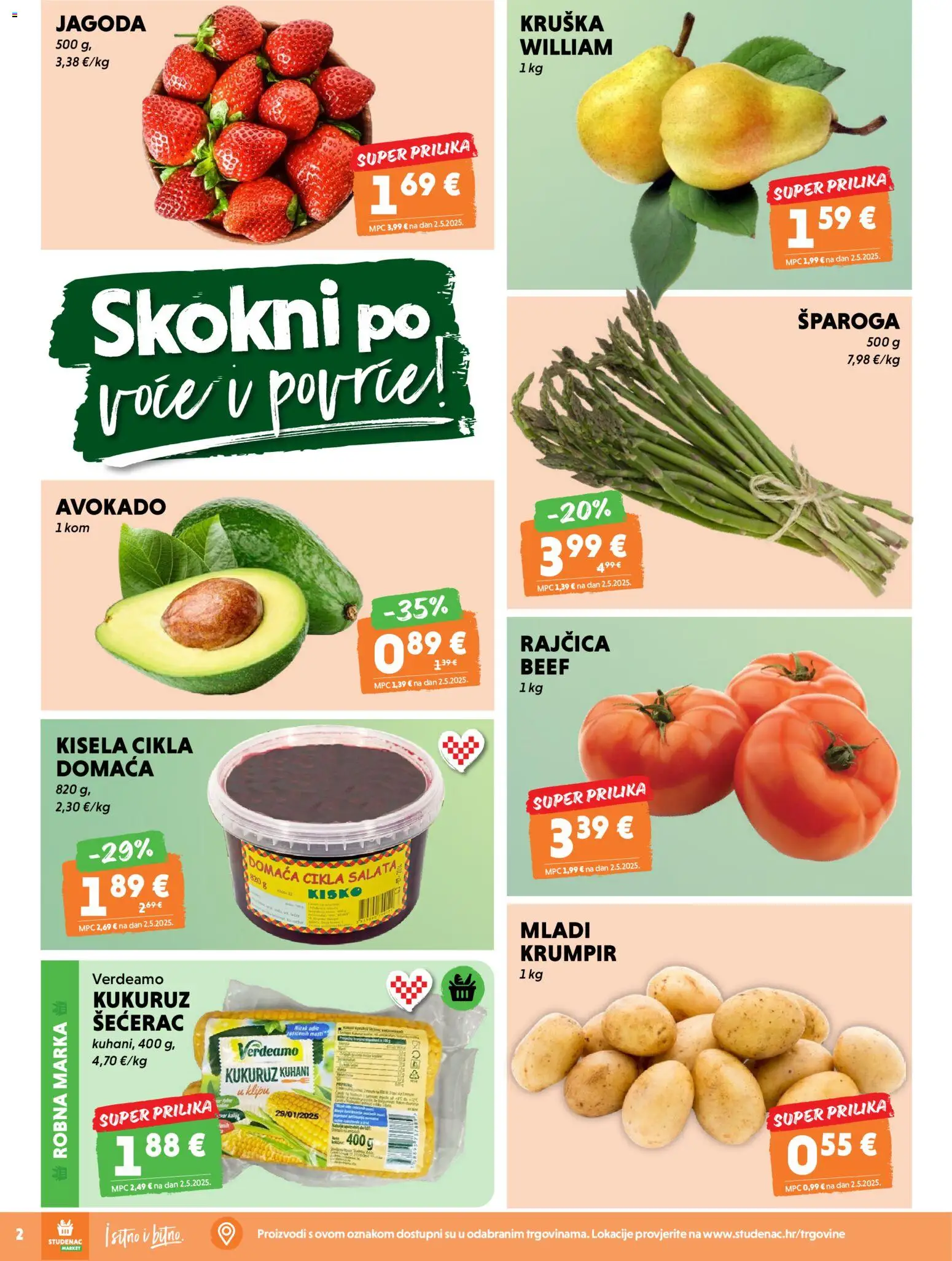 Studenac katalog | vrijedi od 22.04.2026 | Stranica: 2 | Proizvodi: Kukuruz, Krumpir, Voće, Cikla
