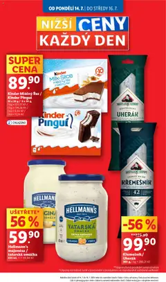 Lidl leták od 14.07.2025 | Strana: 2 | Produkty: Tatarská omáčka Hellmann's, Hera, Majonéza, Kinder