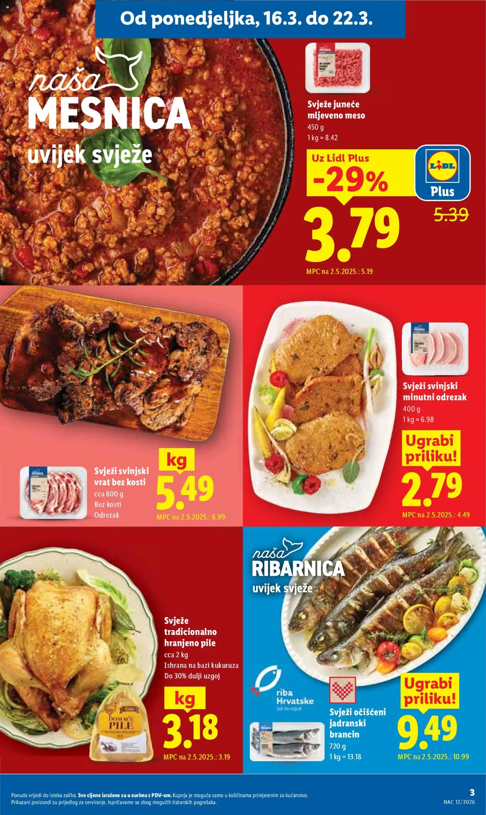 Lidl katalog | vrijedi od 16.03.2026 | Stranica: 3 | Proizvodi: Svinjski vrat, Meso, Riba, Mljeveno meso