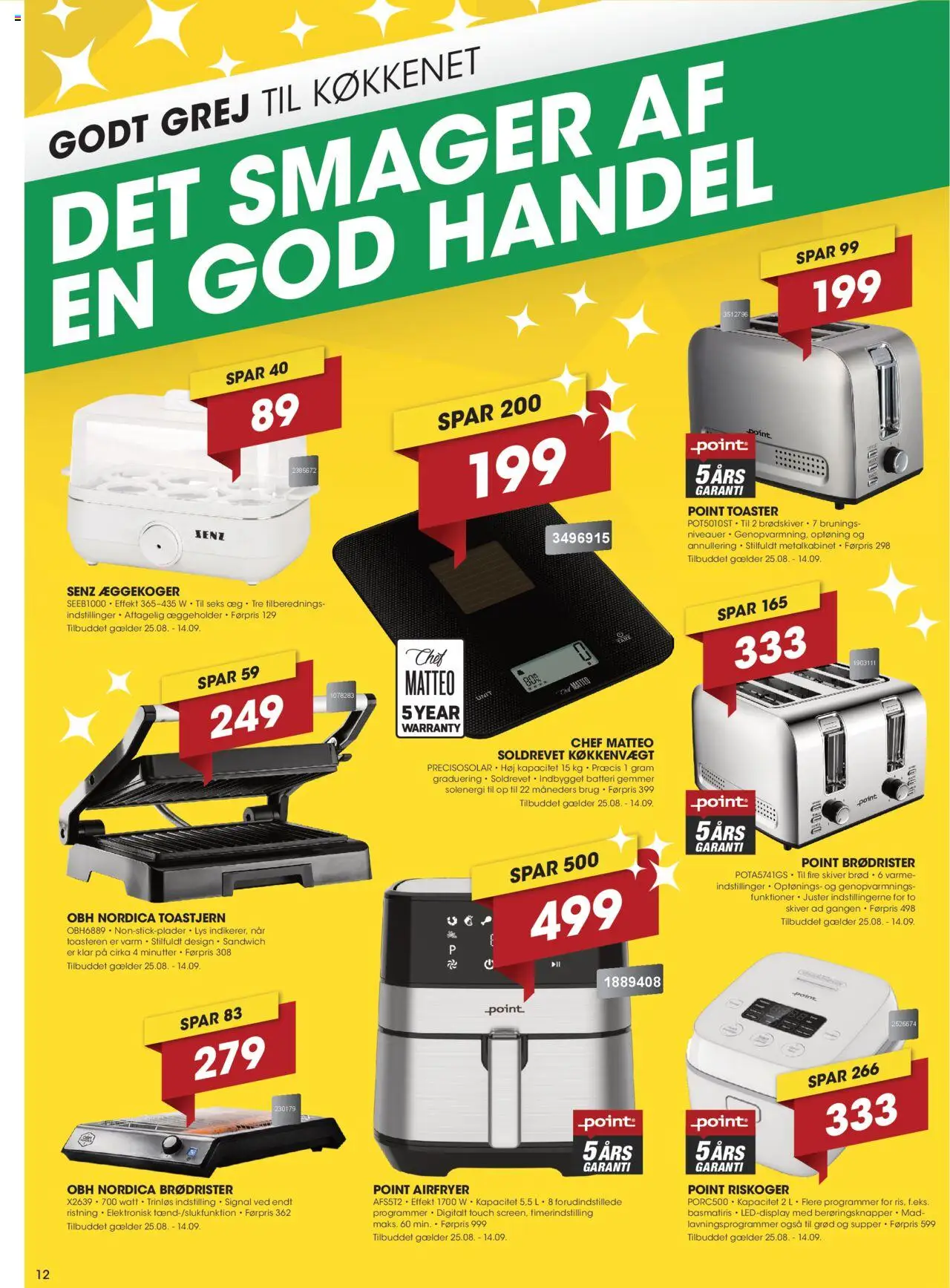 Punkt1 Tilbudsavis gyldig fra 25.08.2025 | Side: 12 | Produkter: Brød, Brødrister, Køkkenvægt, Batteri