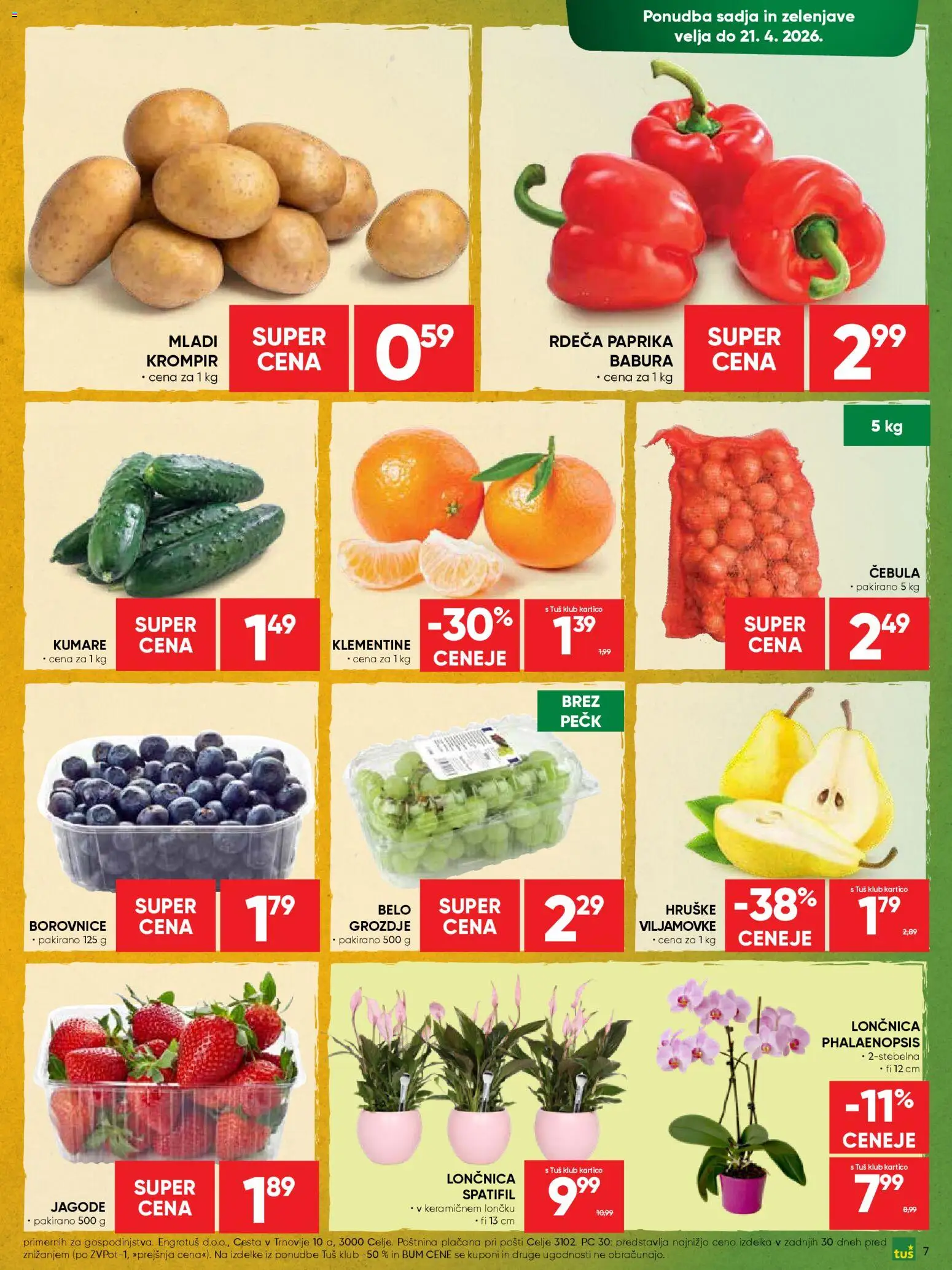 Novi Tuš katalog ponudbe – veljaven od 15.04.2026 | Stran: 7 | Izdelki: Grozdje, Paprika, Jagode, Cebula