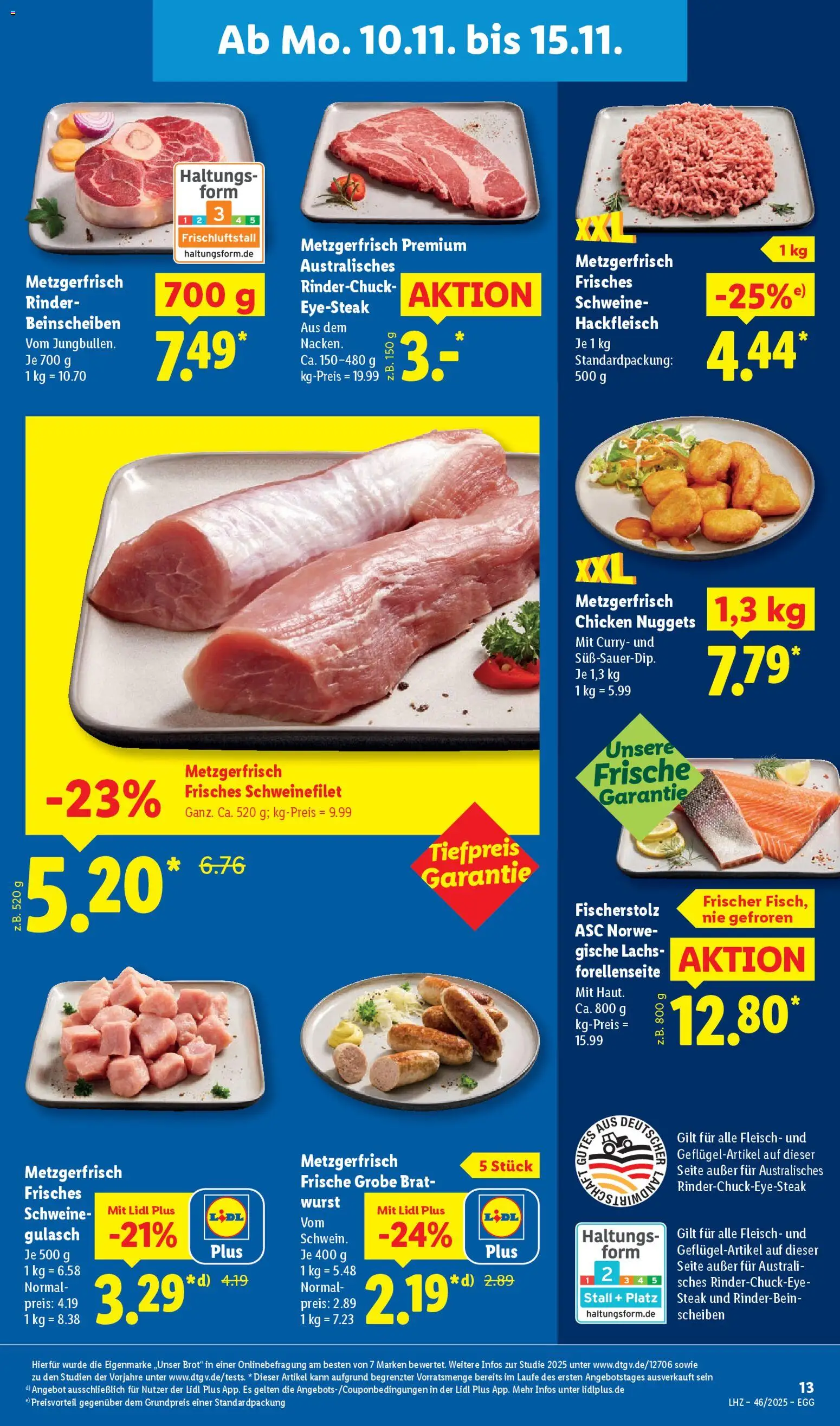 Lidl Prospekt Uffenheim – gültig ab 10.11.2025 | Seite: 19 | Produkte: Lachs, Gulasch, Brot, Steak