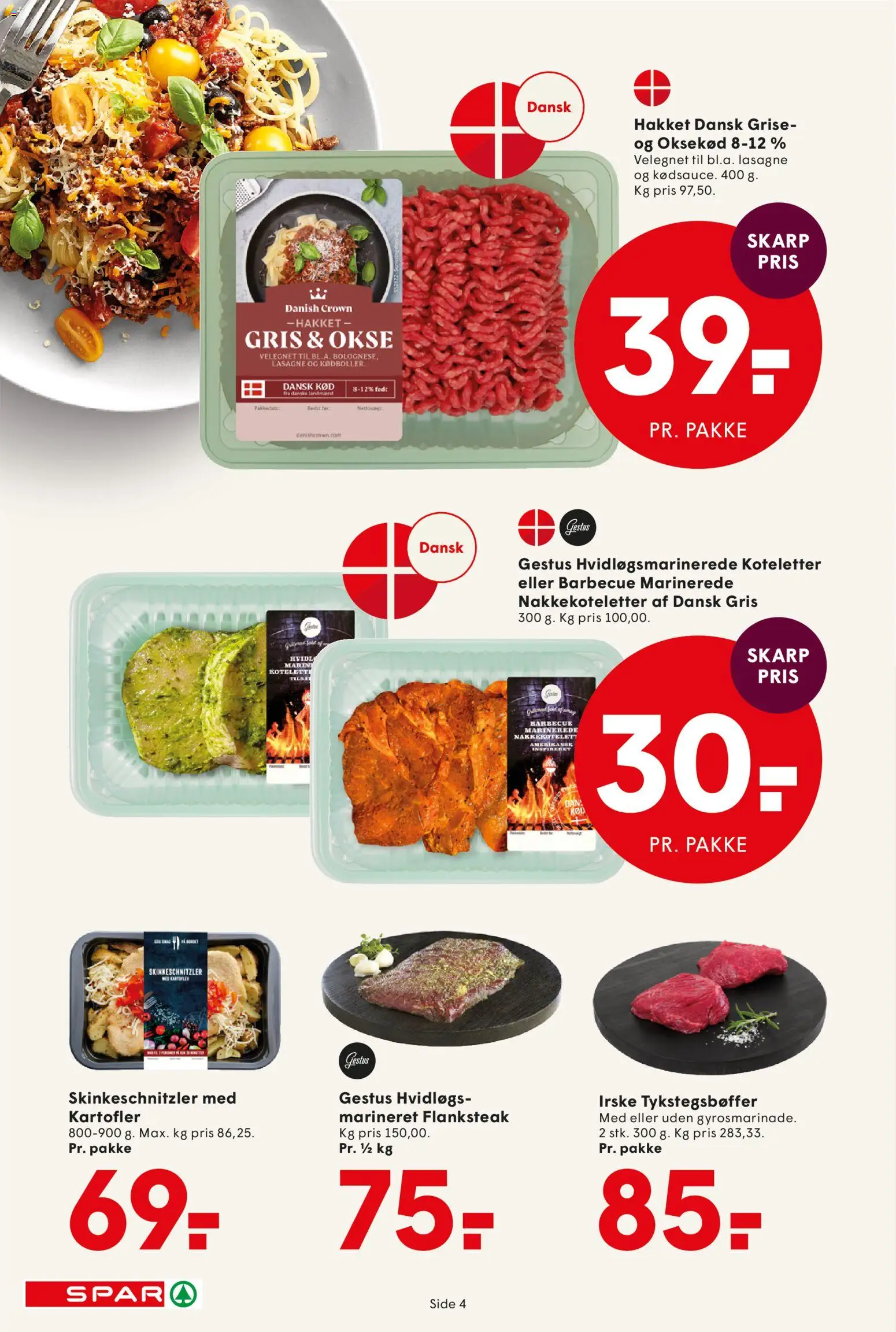 Spar tilbudsavis – gyldig fra 10.04.2026 | Side: 4 | Produkter: Koteletter, Oksekød, Kartofler, Carpete