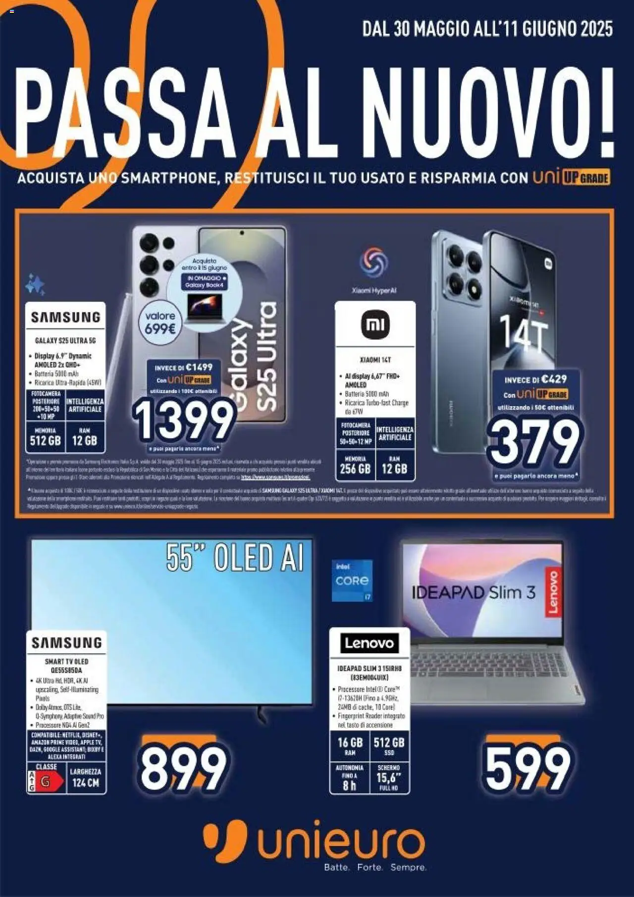 Volantino Unieuro del 30.05.2025 | Pagina: 1 | Prodotti: Schermo, smart TV, Fotocamera, Samsung