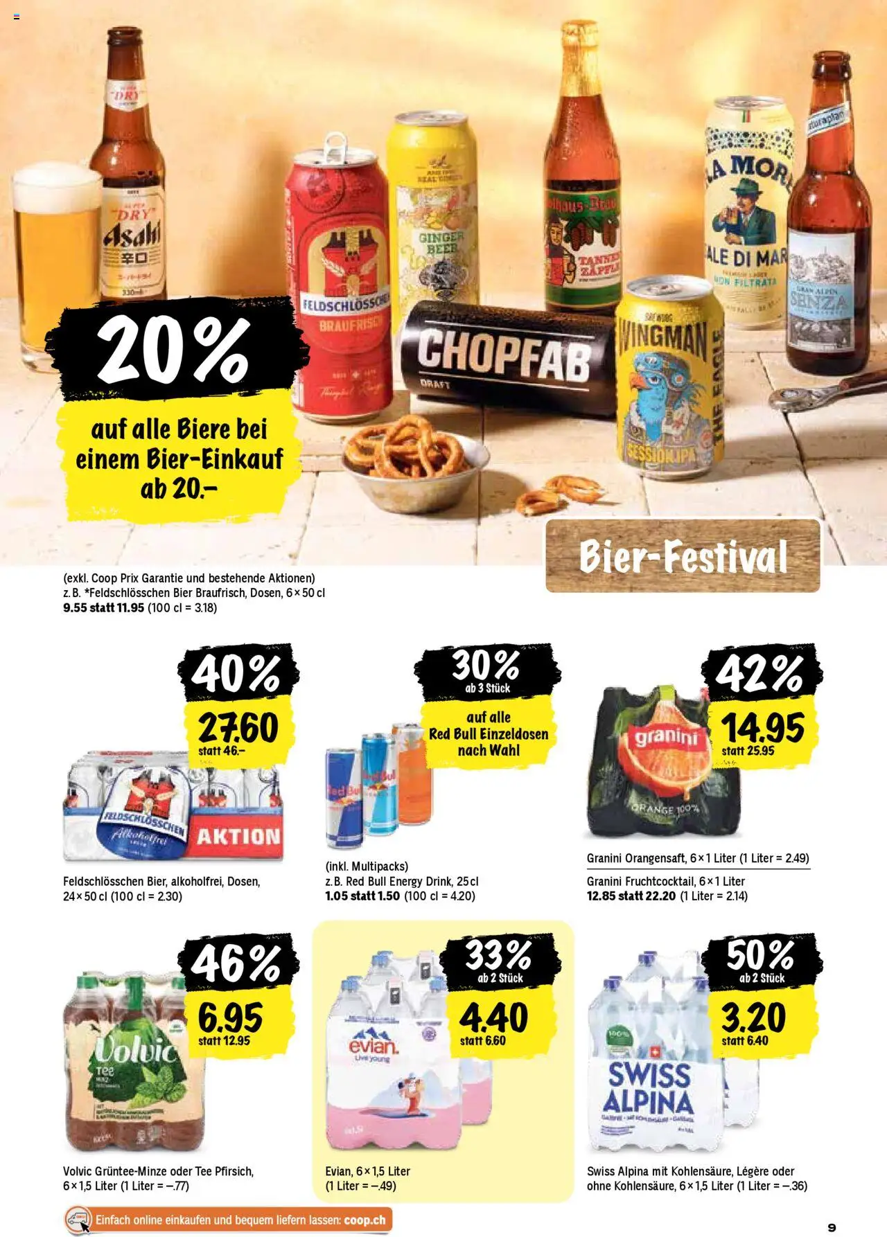Coop Aktionen – gültig ab 09.10.2025 | Seite: 9 | Produkte: Orangensaft, Bier, Tee, Pfirsich