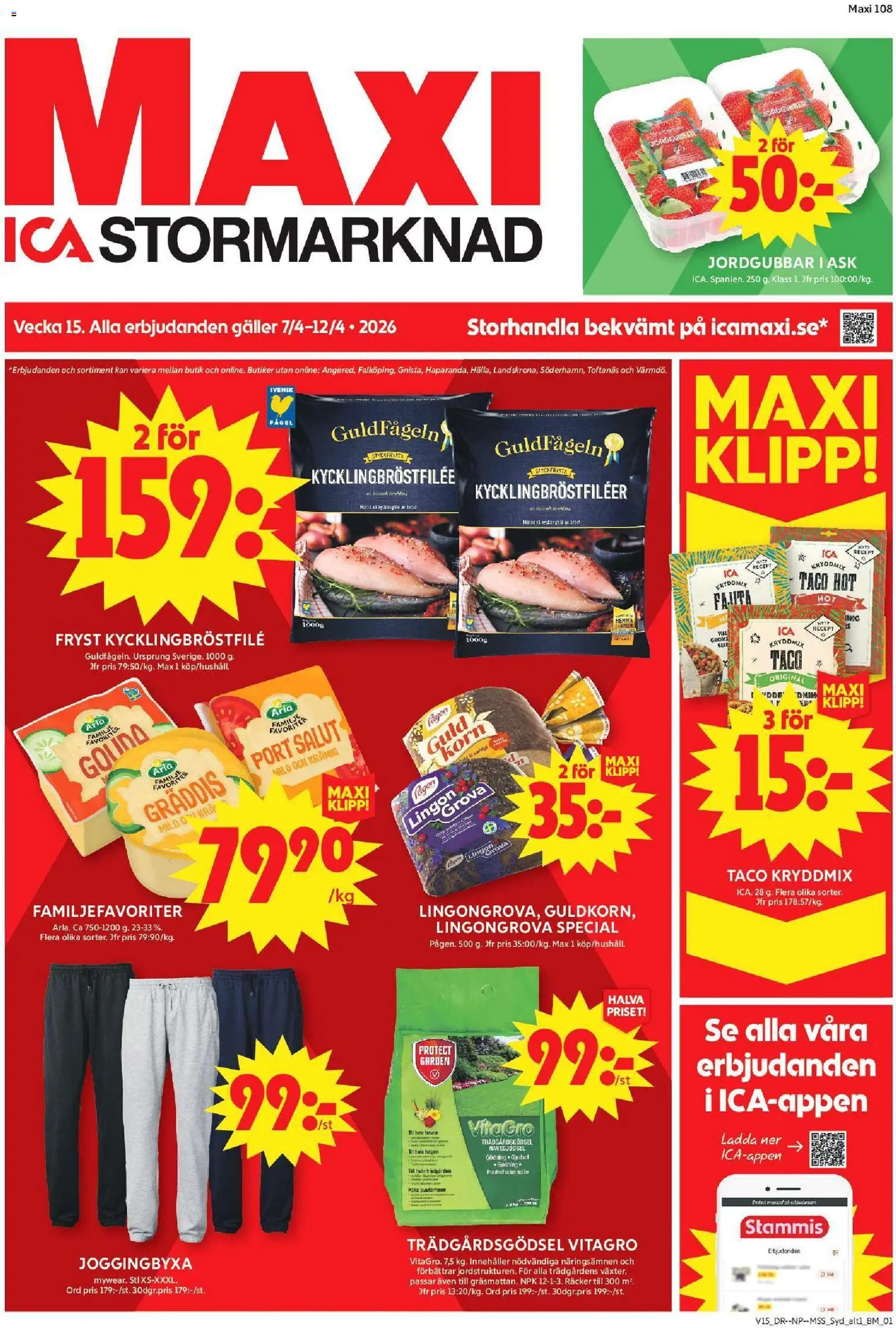 ICA Maxi reklamblad aktuell från 06.04.2026 | Sida: 1 | Produkter: Lingongrova, Galler, Jordgubbar