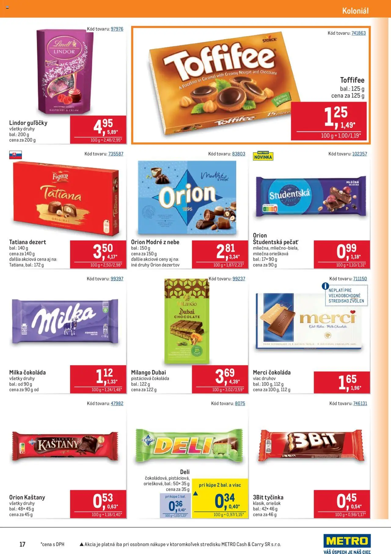 Metro Maloobchod │ platný od 13.08.2025 | Strana: 17 | Produkty: Lindor, Toffifee, Študentská pečať, Milka