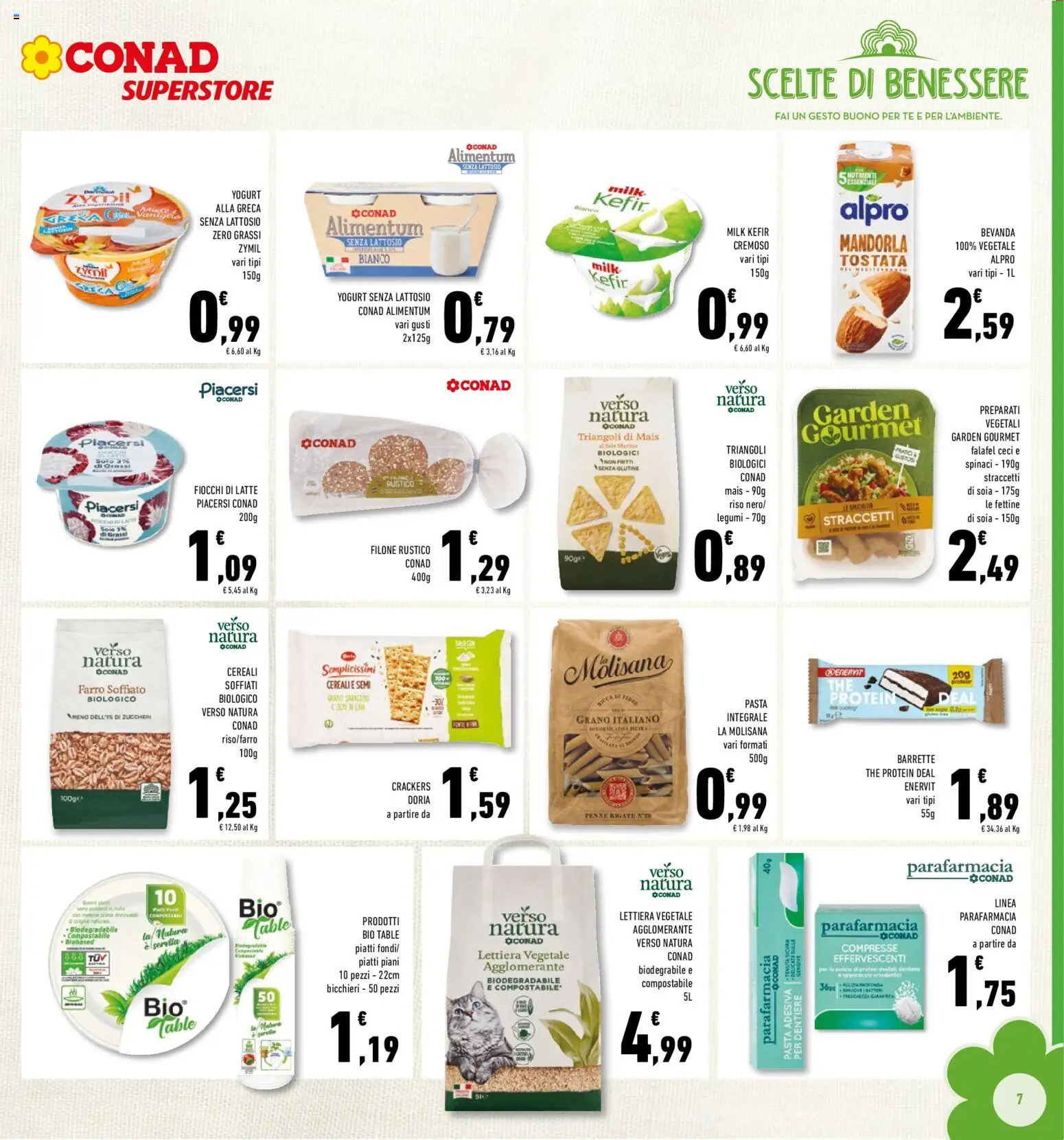Volantino Conad del 29.01.2026 | Pagina: 7 | Prodotti: Yogurt senza lattosio, Fiocchi di latte, Crackers, The