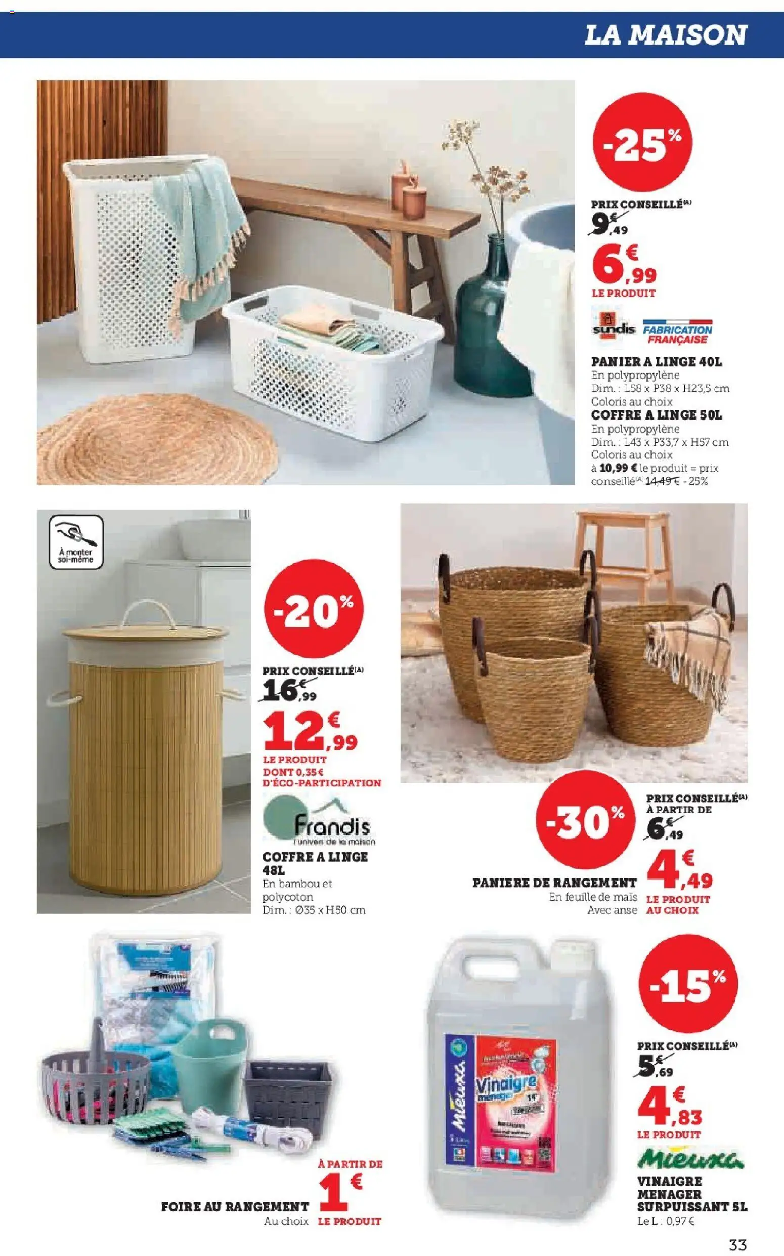 {H1} | Page: 33 | Produits: Panier à linge, Mais, Panier, Vinaigre