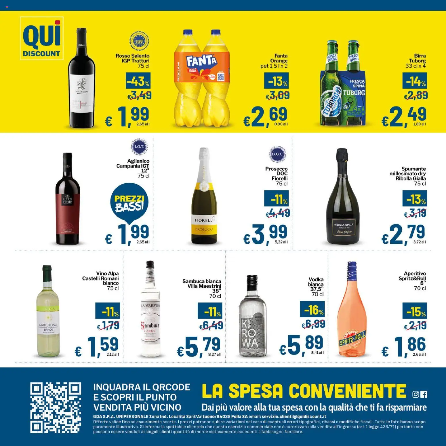 Volantino Qui Discount del 17.02.2026 | Pagina: 8 | Prodotti: Birra, Vodka, Fanta, Aperitivo