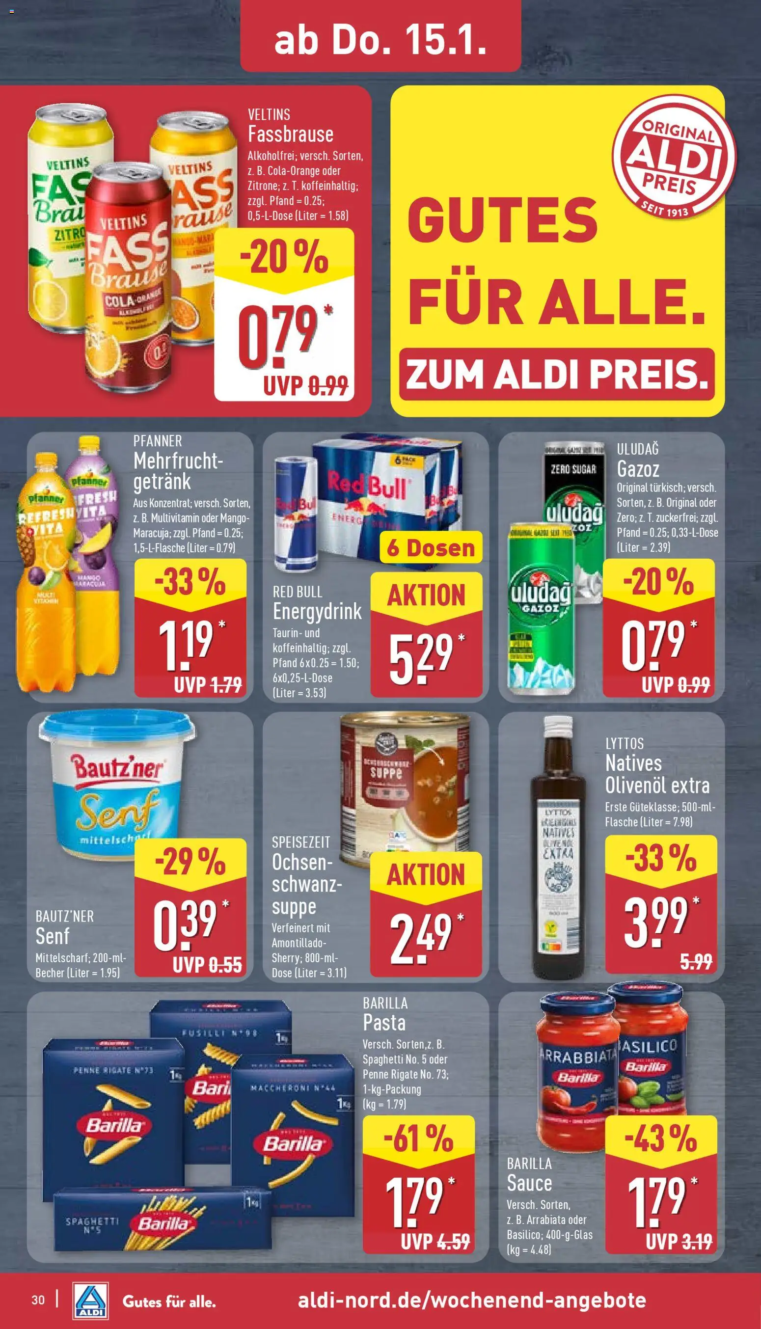Aldi Prospekt 	 – gültig ab 12.01.2026 | Seite: 32 | Produkte: Red bull, Barilla, Olivenol, Mango