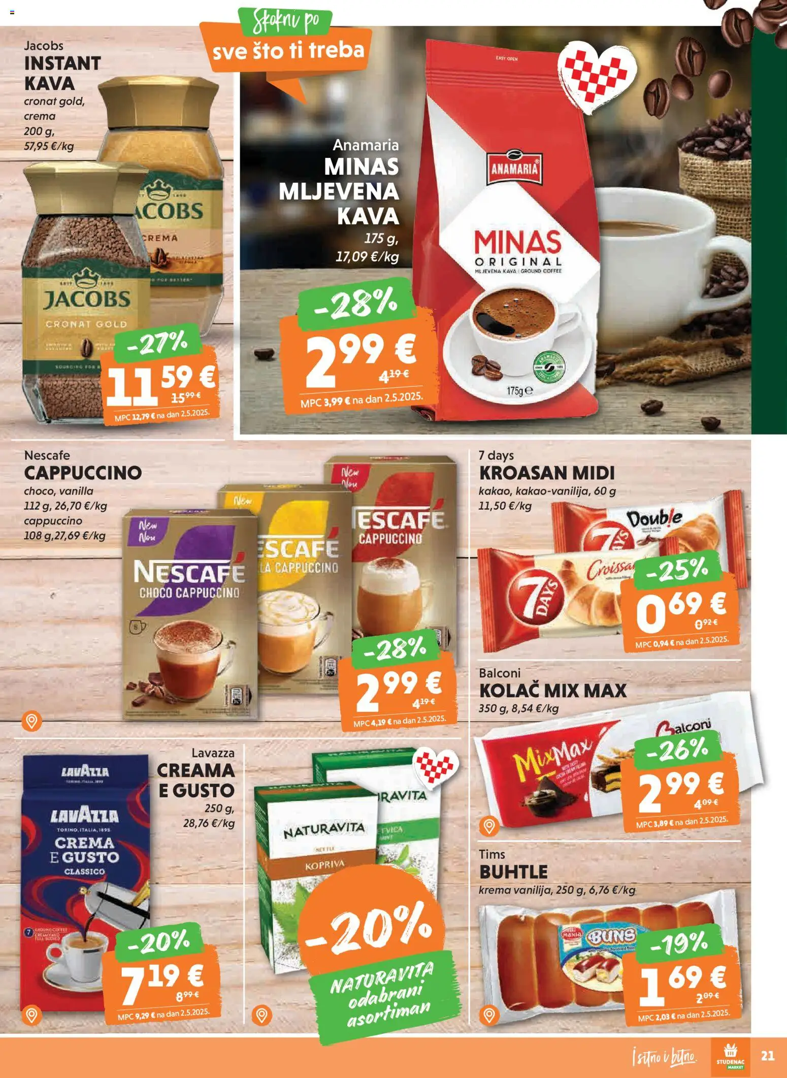 Studenac katalog | vrijedi od 28.01.2026 | Stranica: 21 | Proizvodi: Mljevena kava, Nescafe, Kava, Krema